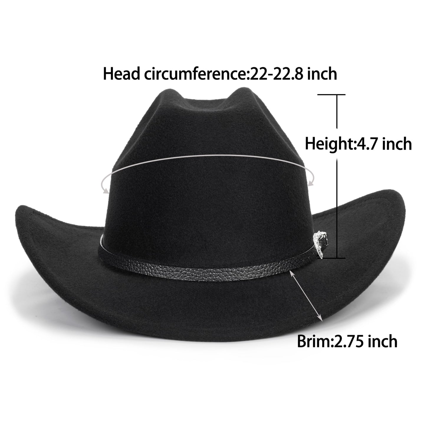 Eohak Womens Western Cowboy Hats Studded Pinched Western Cowgirl Hats Wide Brim Fedoras Hat with Belt Buckle (Size:Medium)