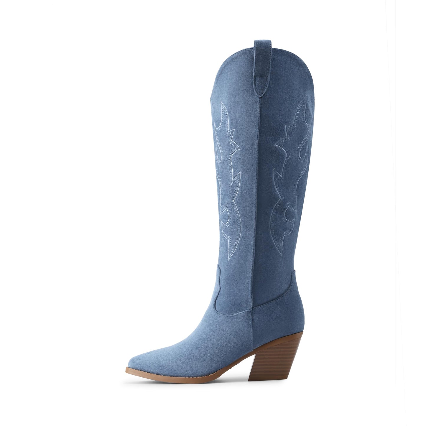 DREAM PAIRS Cowgirl Boots Women Knee High Cowboy Boots Pointed Toe Chunky Block Heel Suede Tall Western Boots with Embroidered