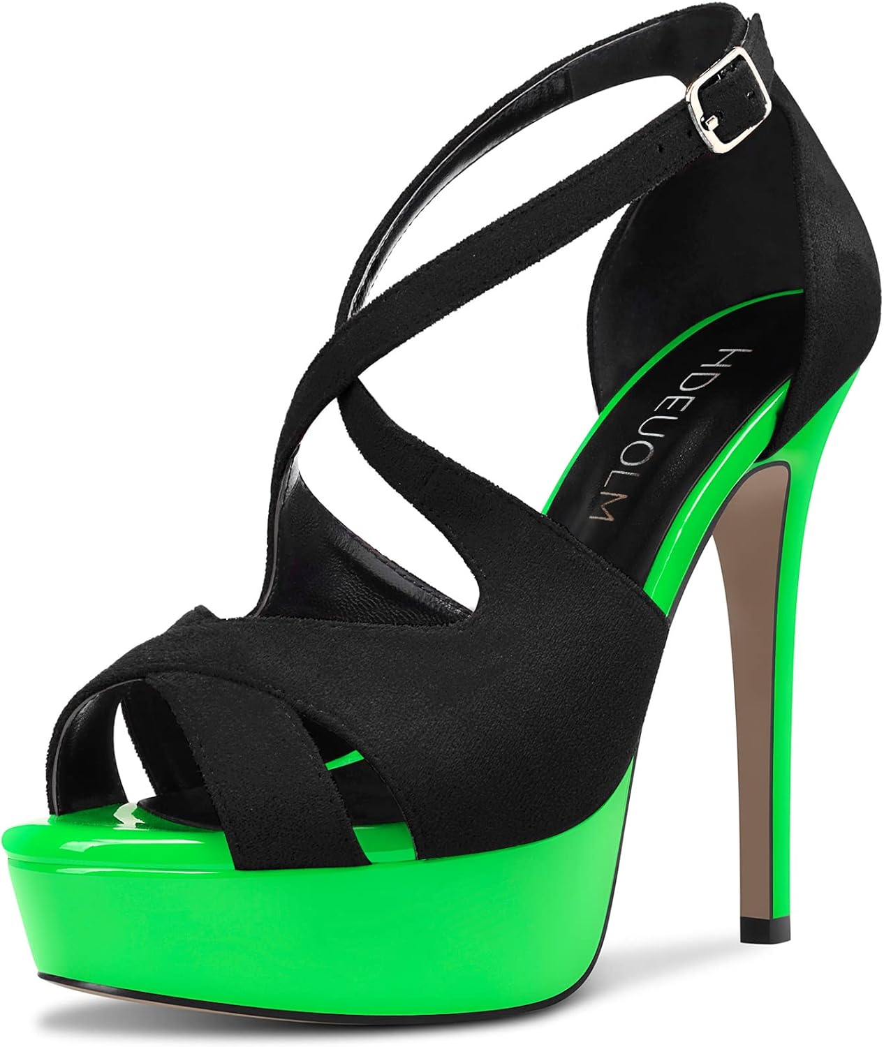 HDEUOLM Women Stiletto High Platform Heel Peep Open Toe Sandals Ankle Strap Wedding Dress 4.7 Inches Heels