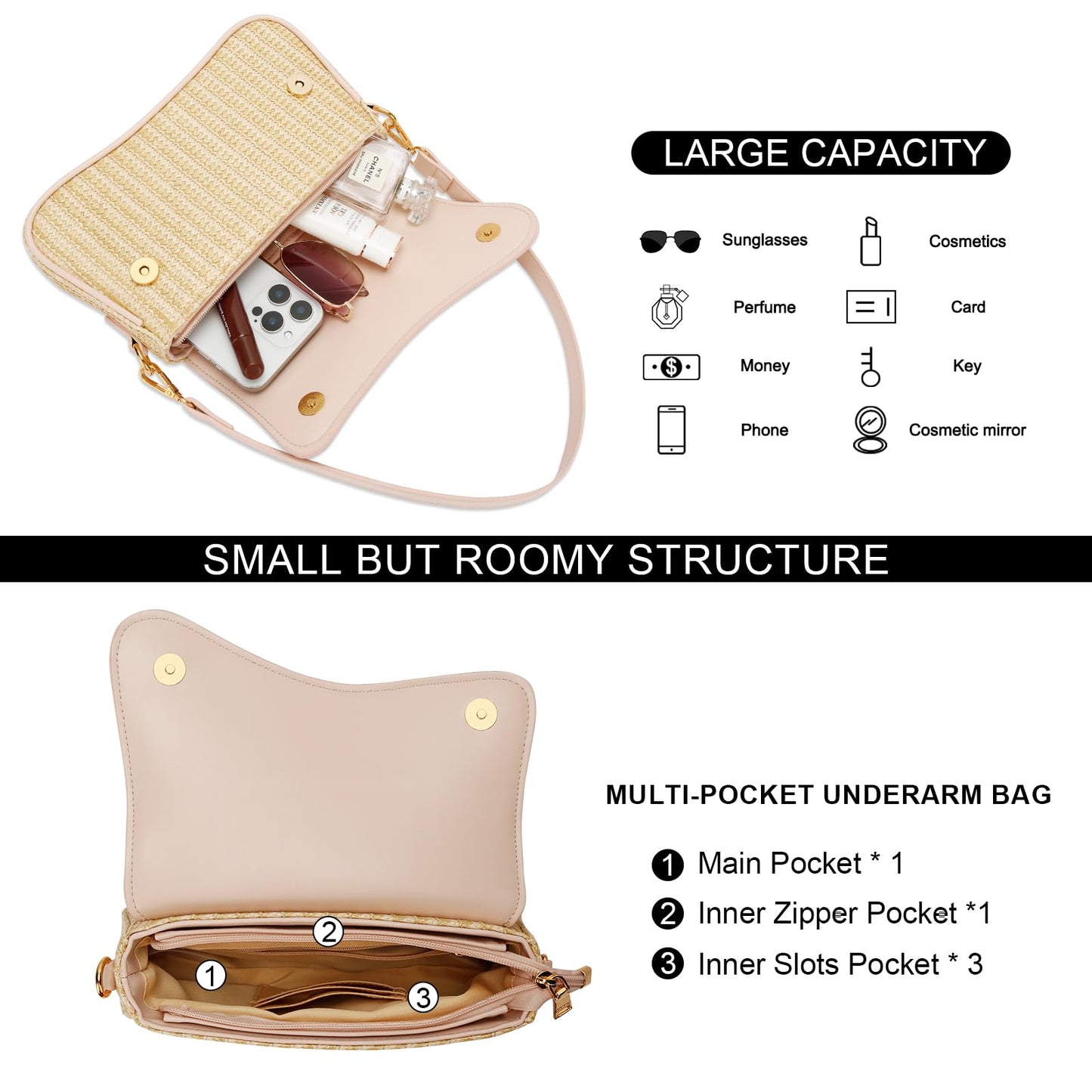 KKXIU Shoulder Bag for Women Small Clutch Purses Cute Hobo Handbag Trendy Underarm Bag
