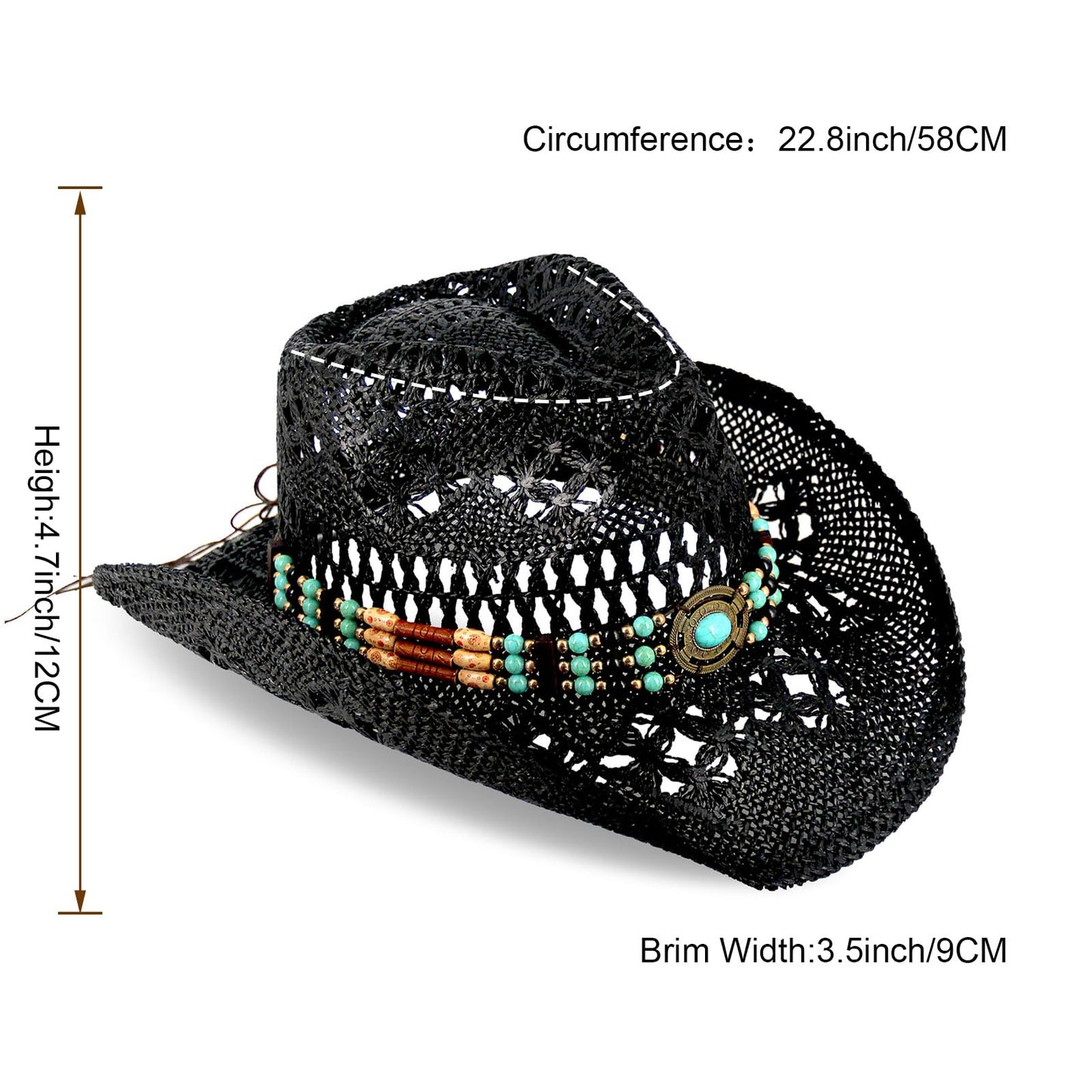 Men's Women's Straw Cowboy Hat Cowgirl Woven Sun Hat Western Cowboy Hat Two Decorative Bands