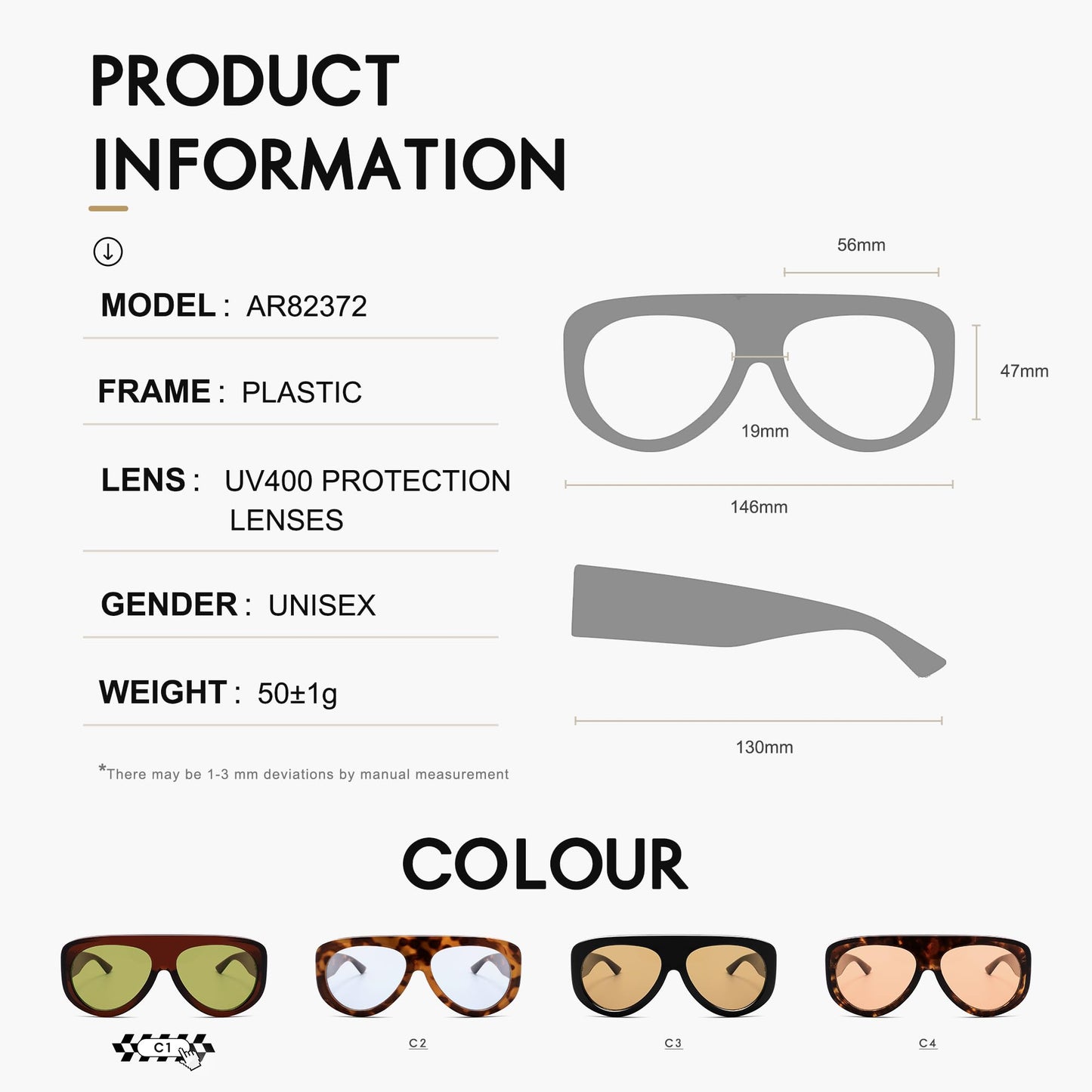 Trendy Aviator Sunglasses Womens Mens Retro 90s Rectangle Wrap Shades Oversized Style AR82372