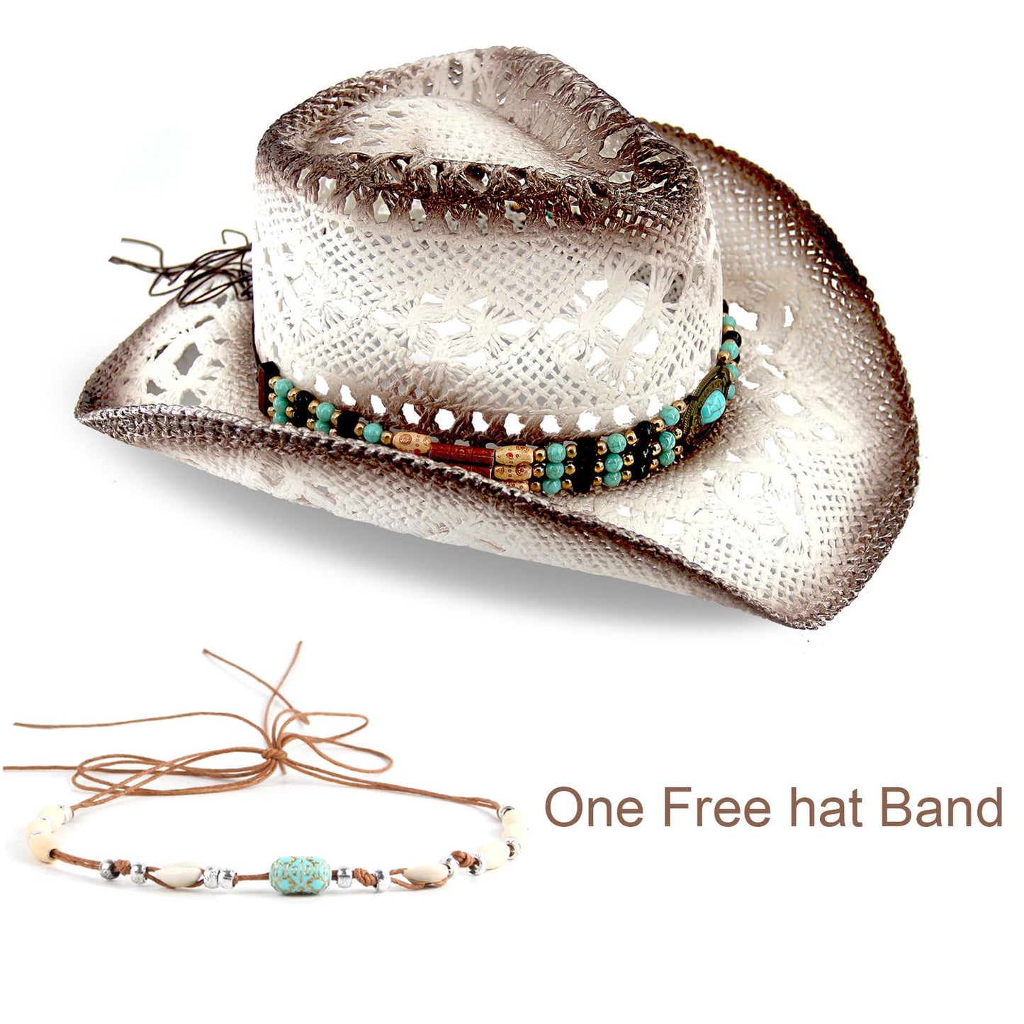 Men's Women's Straw Cowboy Hat Cowgirl Woven Sun Hat Western Cowboy Hat Two Decorative Bands