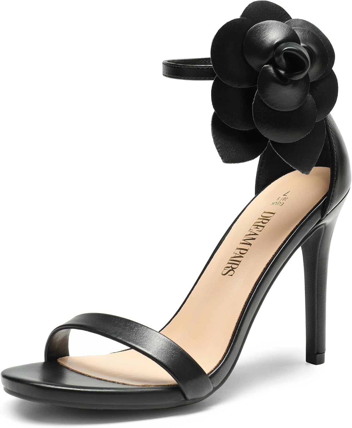 DREAM PAIRS Women's High Heels Flower Ankle Strap Stilettos Round Open Toe Dressy Sexy Sandals