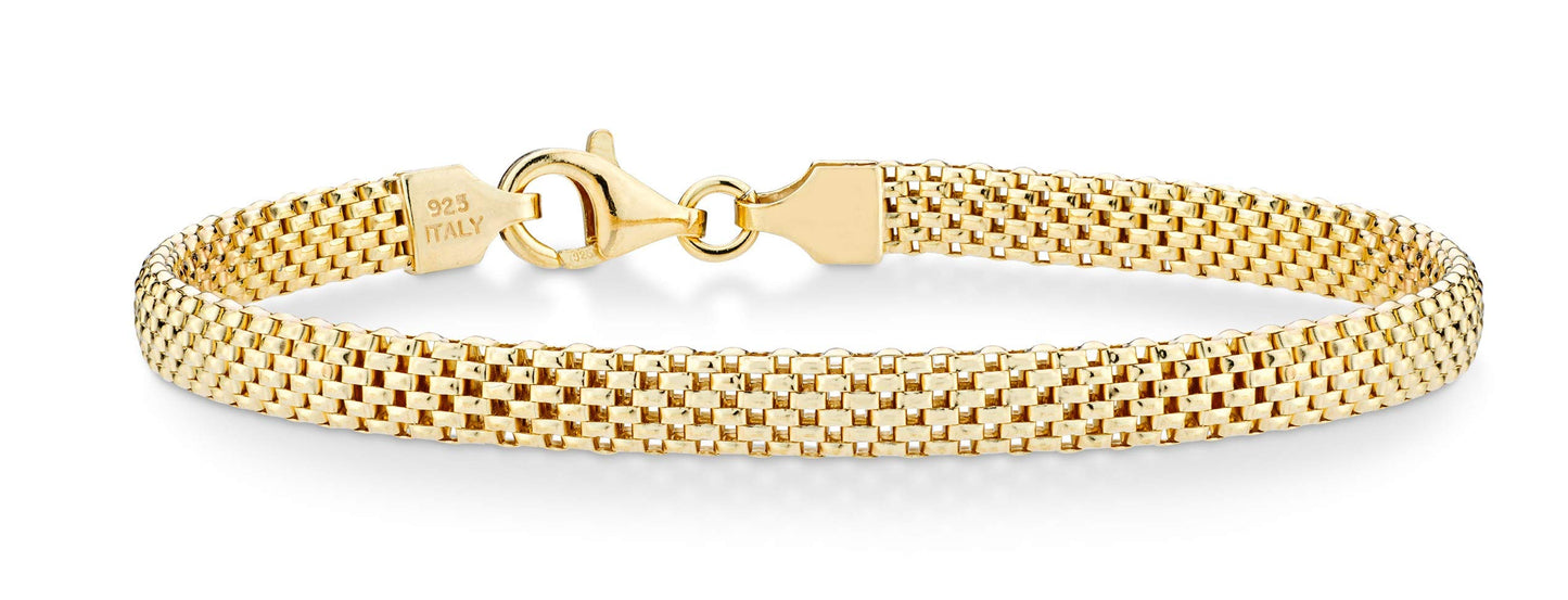 Miabella 18K Gold Plated 925 Sterling Silver Italian 5mm Mesh Link Chain Bracelet for Women, Made in Italy