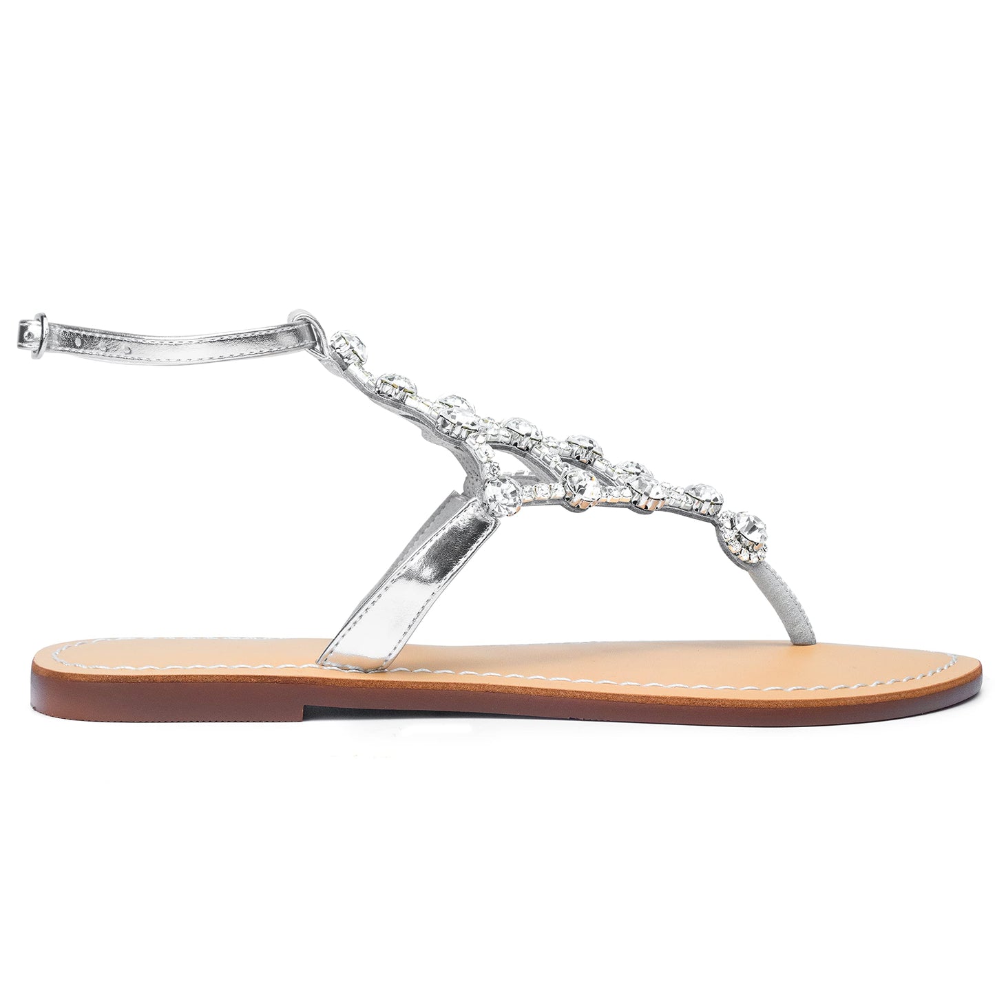 UTIKLIOU Women's Rhinestone Flat Sandals T-Strap Thong Sandals Summer Flat Sandals Flip Flop Sandals for Women