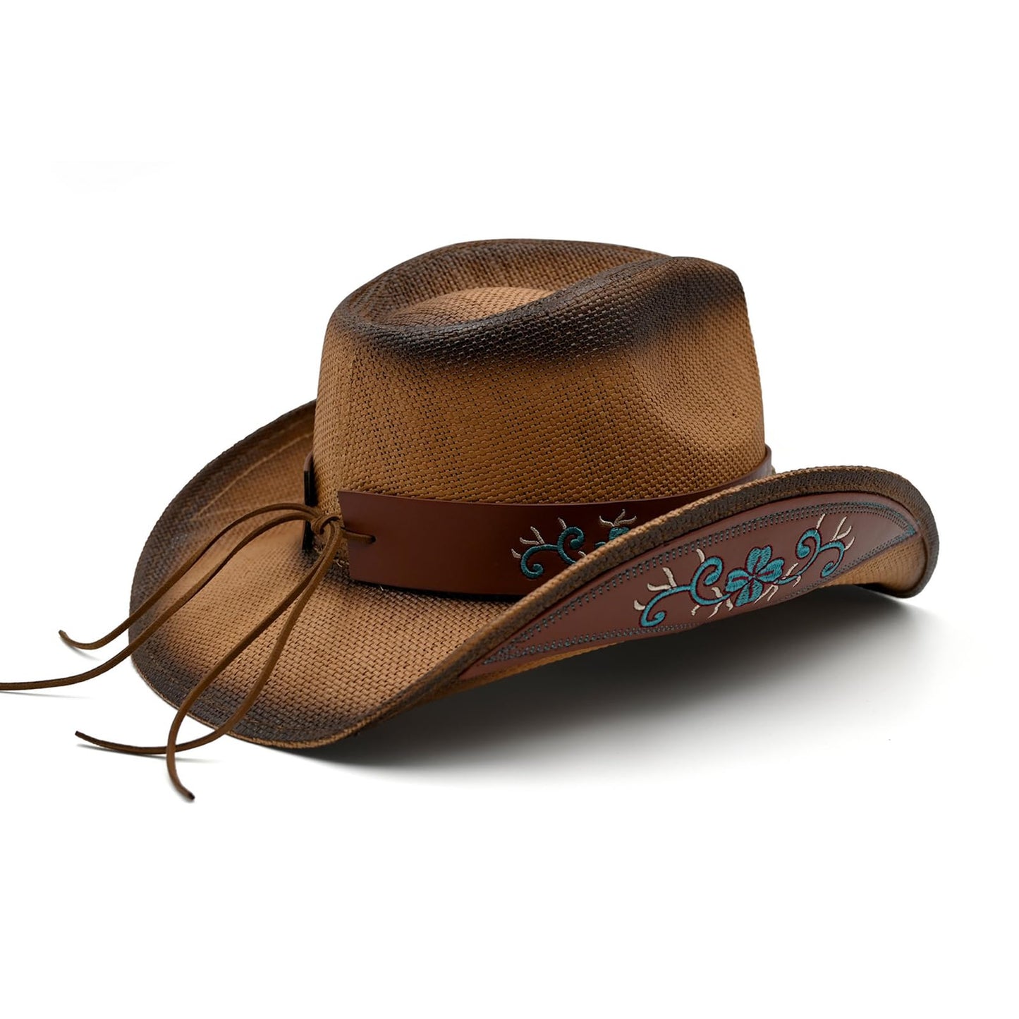Men's Women's Straw Cowboy Hat Cowgirl Woven Sun Hat Western Cowboy Hat Two Decorative Bands