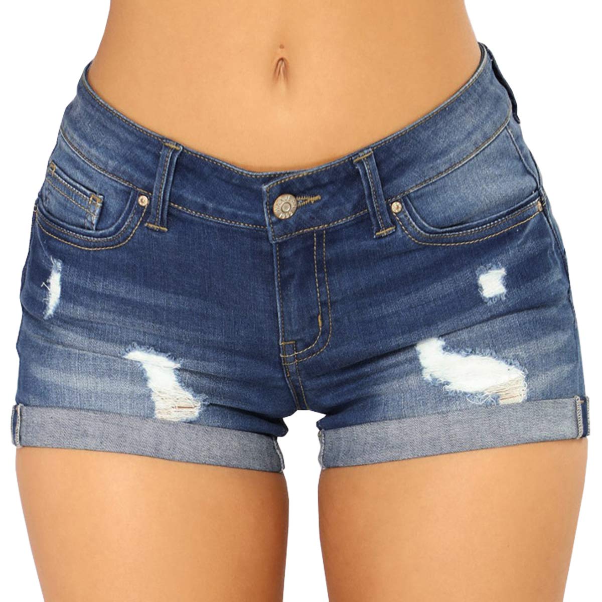 vanberfia Women's Stretchy Denim Mid Rise Jean Shorts with Pockets…