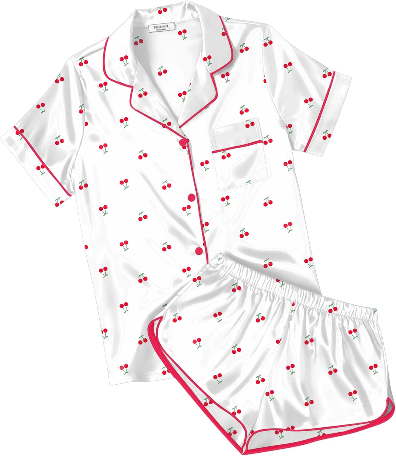 Ekouaer Womens Silk Satin Pajamas Short Sleeve PJS Shorts Set Soft Button Down Sleepwear 2 Piece Loungewear S-5XL