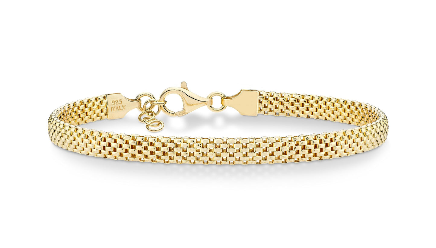 Miabella 18K Gold Plated 925 Sterling Silver Italian 5mm Mesh Link Chain Bracelet for Women, Made in Italy
