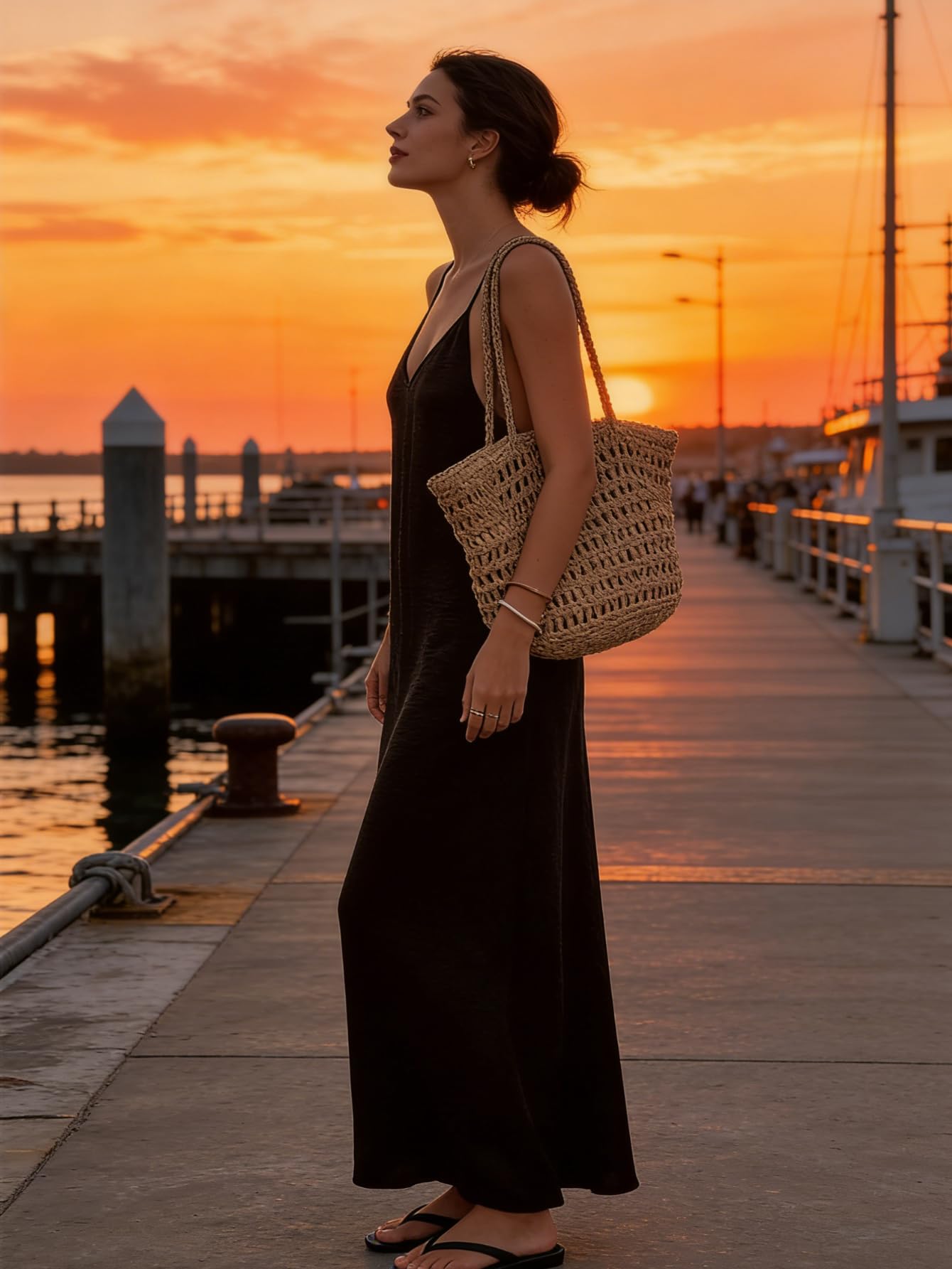 Verdusa Women's Backless Cami Dress Long Maxi Flowy Linen Dresses Summer Vacation Beach Outfits Sun Dress