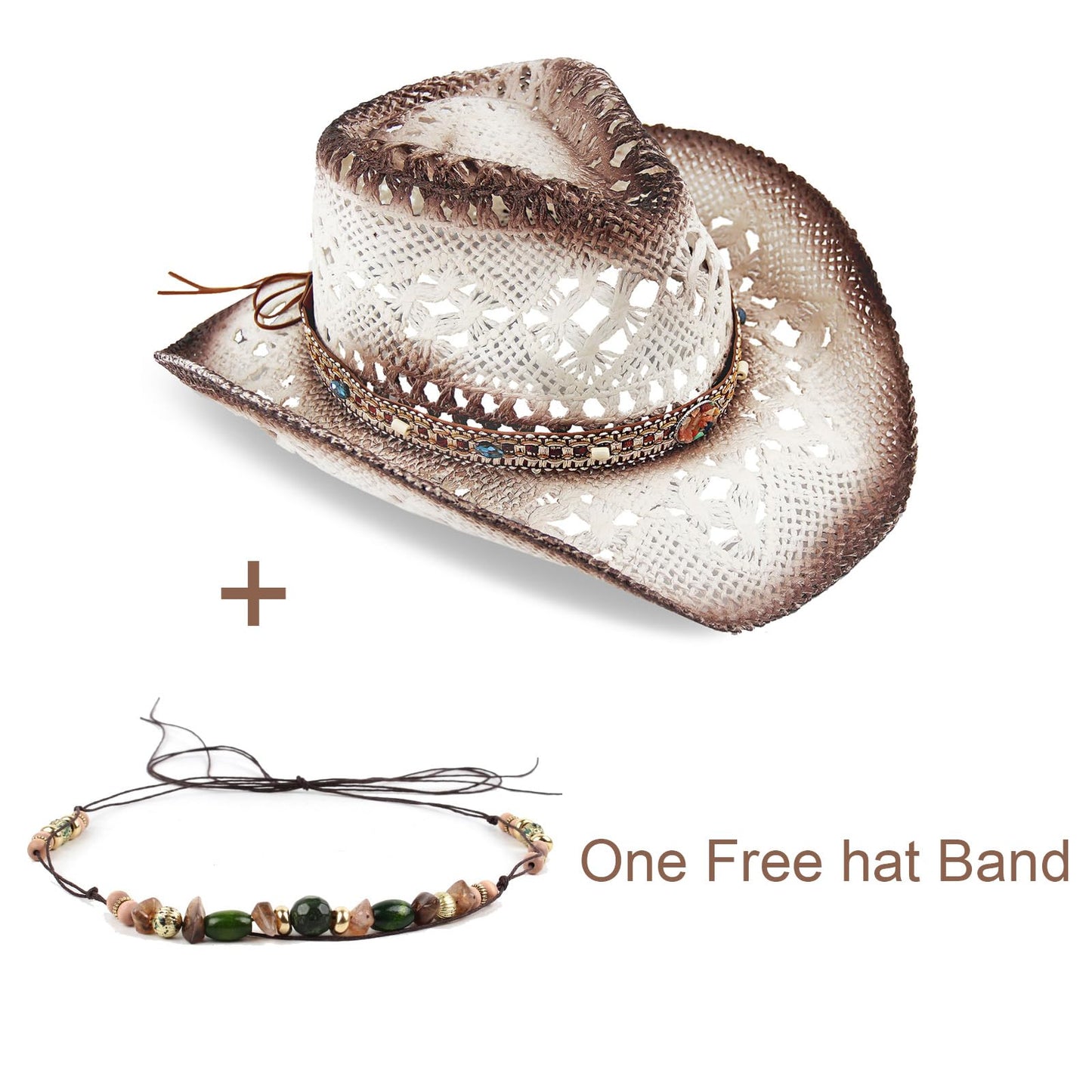 Men's Women's Straw Cowboy Hat Cowgirl Woven Sun Hat Western Cowboy Hat Two Decorative Bands