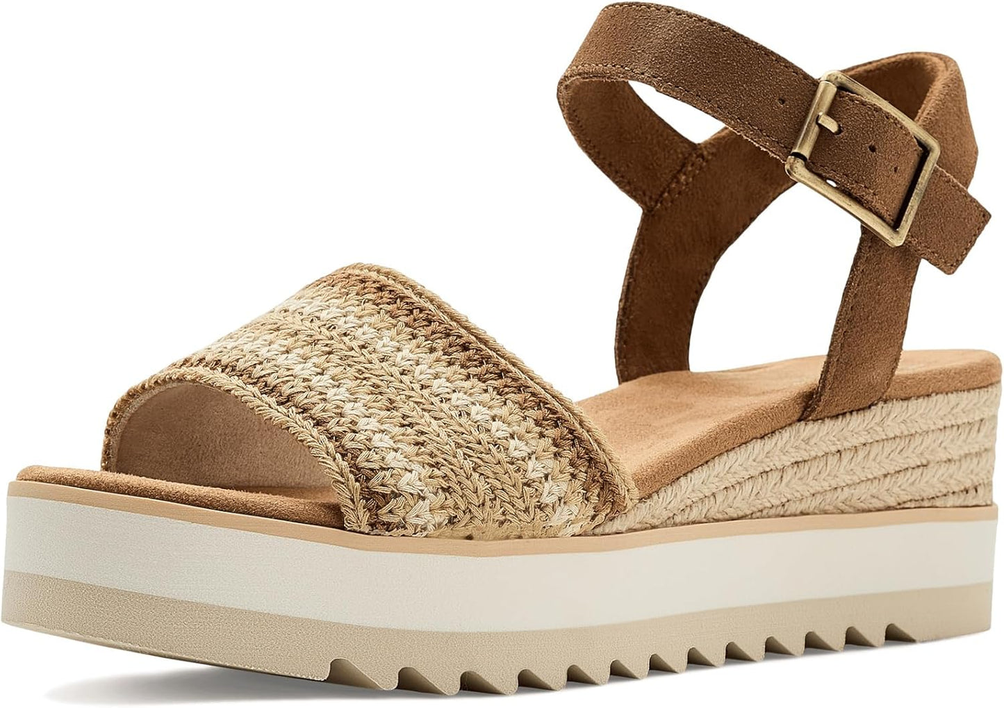 TOMS Women's Diana Wedge Heel Sandal, Leather Upper, Rope-Wrapped Midsole, Adjustable Strap, Buckle, OrthoLite Insole