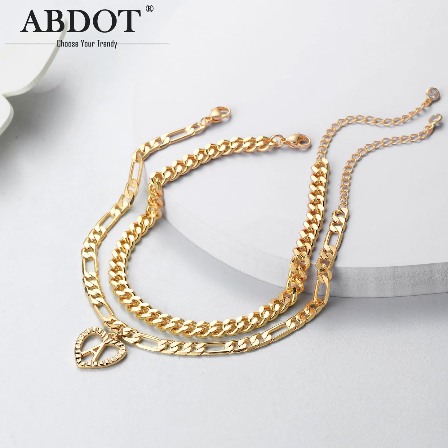 Dainty Gold Ankle Bracelets for Women 14K Gold Plated Heart Initial Anklets for Women Stackable Cuban Figaro Chains Women's Anklets Anklets for Women Waterproof