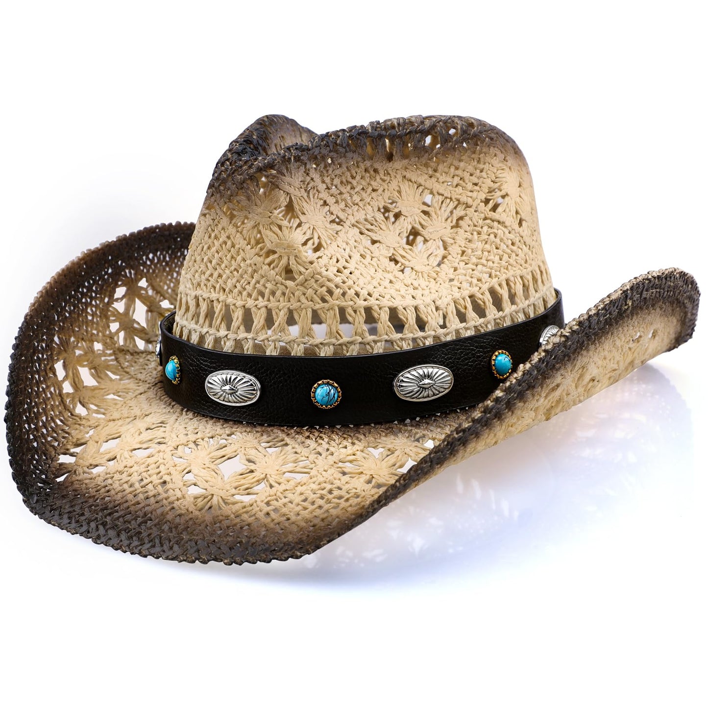 WQWOVRVO Cowboy Hat,Cowgirl Hat,Cowboy Hats for Women/Mens/Straw Wide with Shapeable Brim Cowboy Hat for Womens/White/Black.