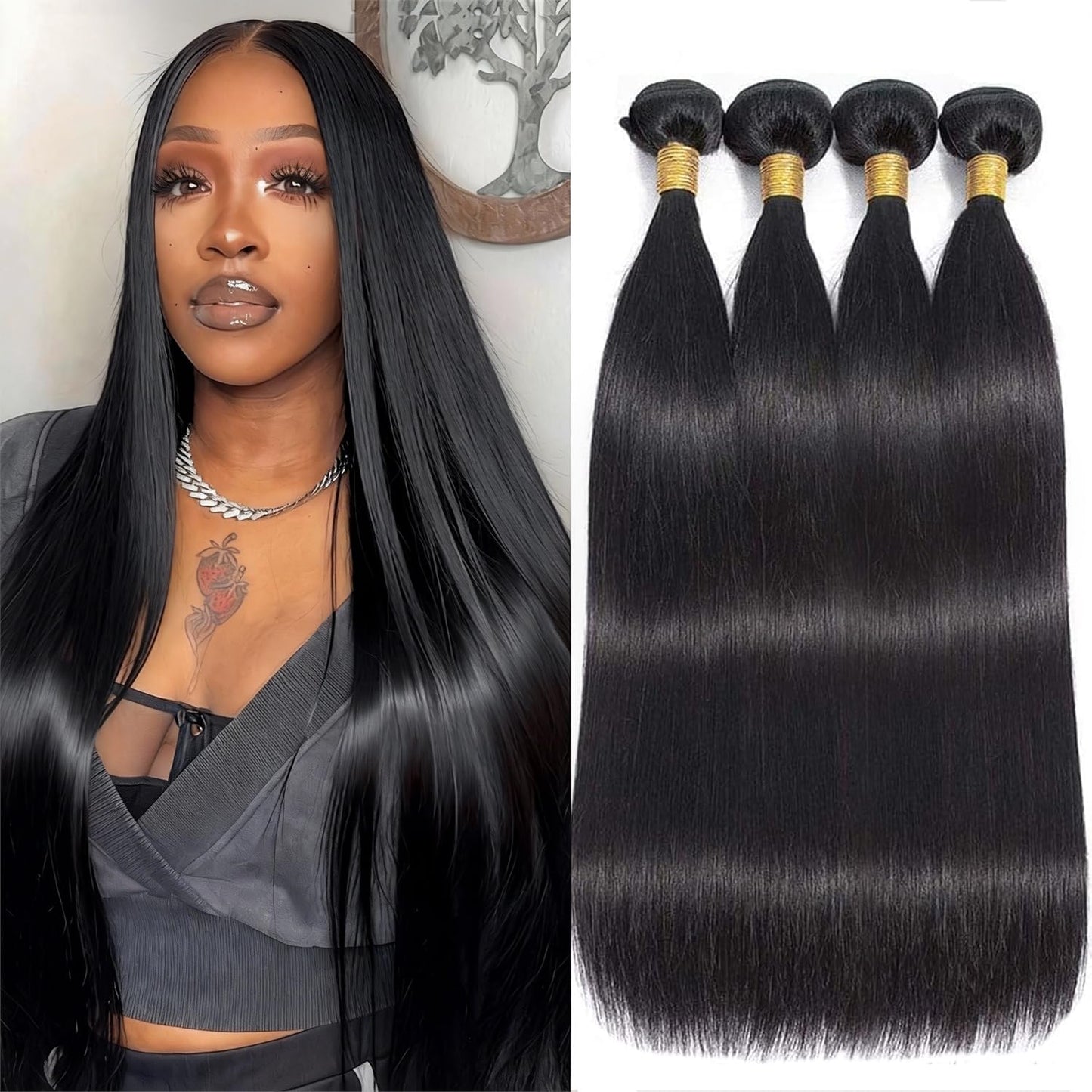 Straight Bundles Human Hair 12 14 16 Inch 100% Unprocessed Brazilian Virgin Hair Straight Weave Bundle Human Hair Bundles Real Natural Black Human Hair Extensions