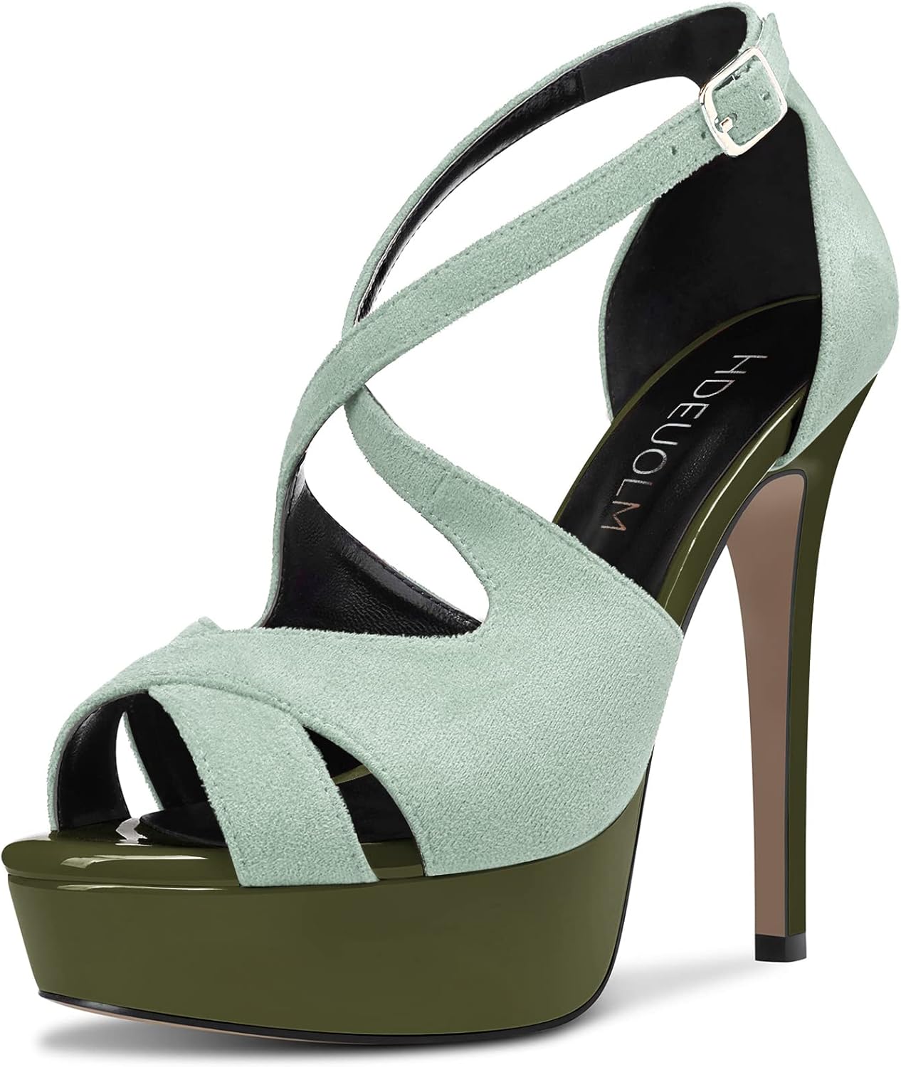 HDEUOLM Women Stiletto High Platform Heel Peep Open Toe Sandals Ankle Strap Wedding Dress 4.7 Inches Heels
