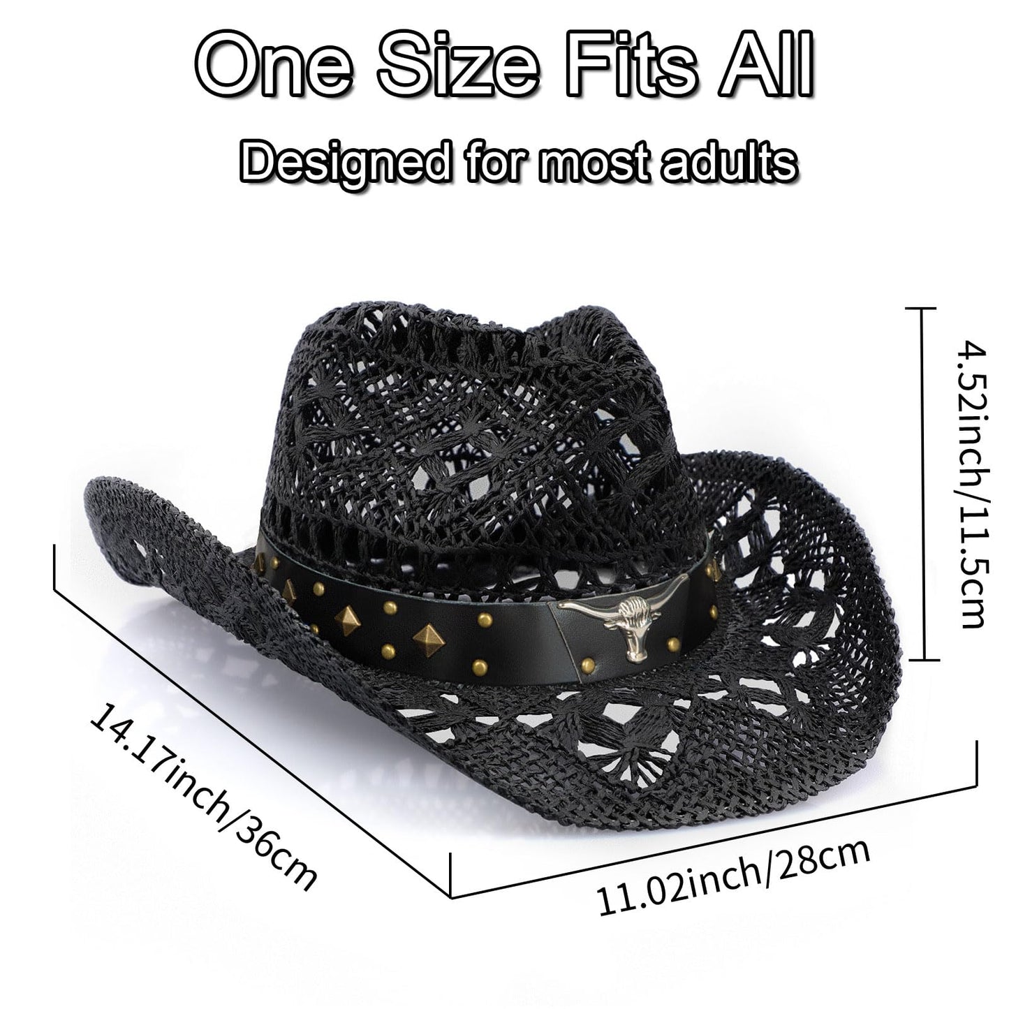 WQWOVRVO Cowboy Hat,Cowgirl Hat,Cowboy Hats for Women/Mens/Straw Wide with Shapeable Brim Cowboy Hat for Womens/White/Black.