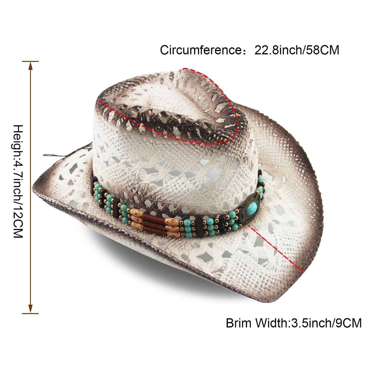 Men's Women's Straw Cowboy Hat Cowgirl Woven Sun Hat Western Cowboy Hat Two Decorative Bands