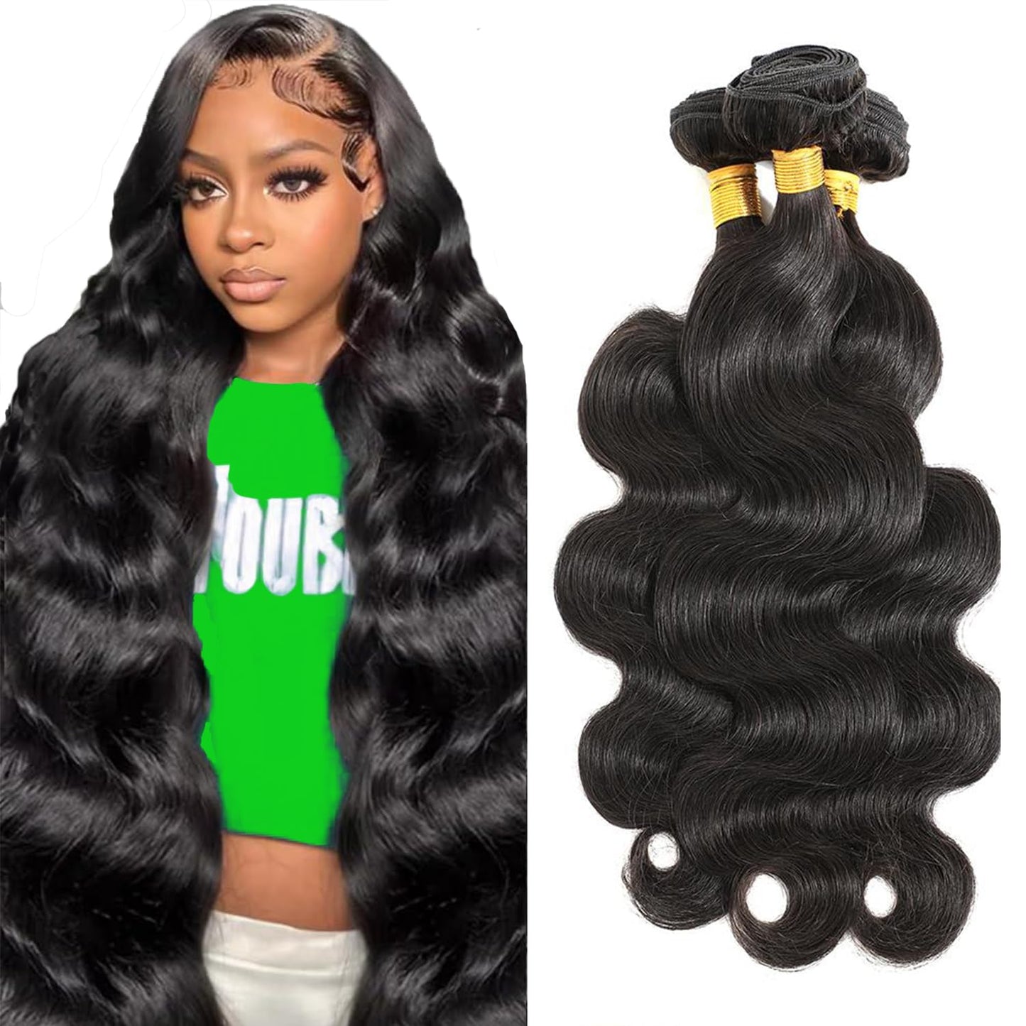 CSCHS 12A Human Hair Bundles 22 24 26 Inch Body Wave Bundles Human Hair 100% Unprocessed Brazilian Virgin Hair Quick Weave Extensions Natural Black