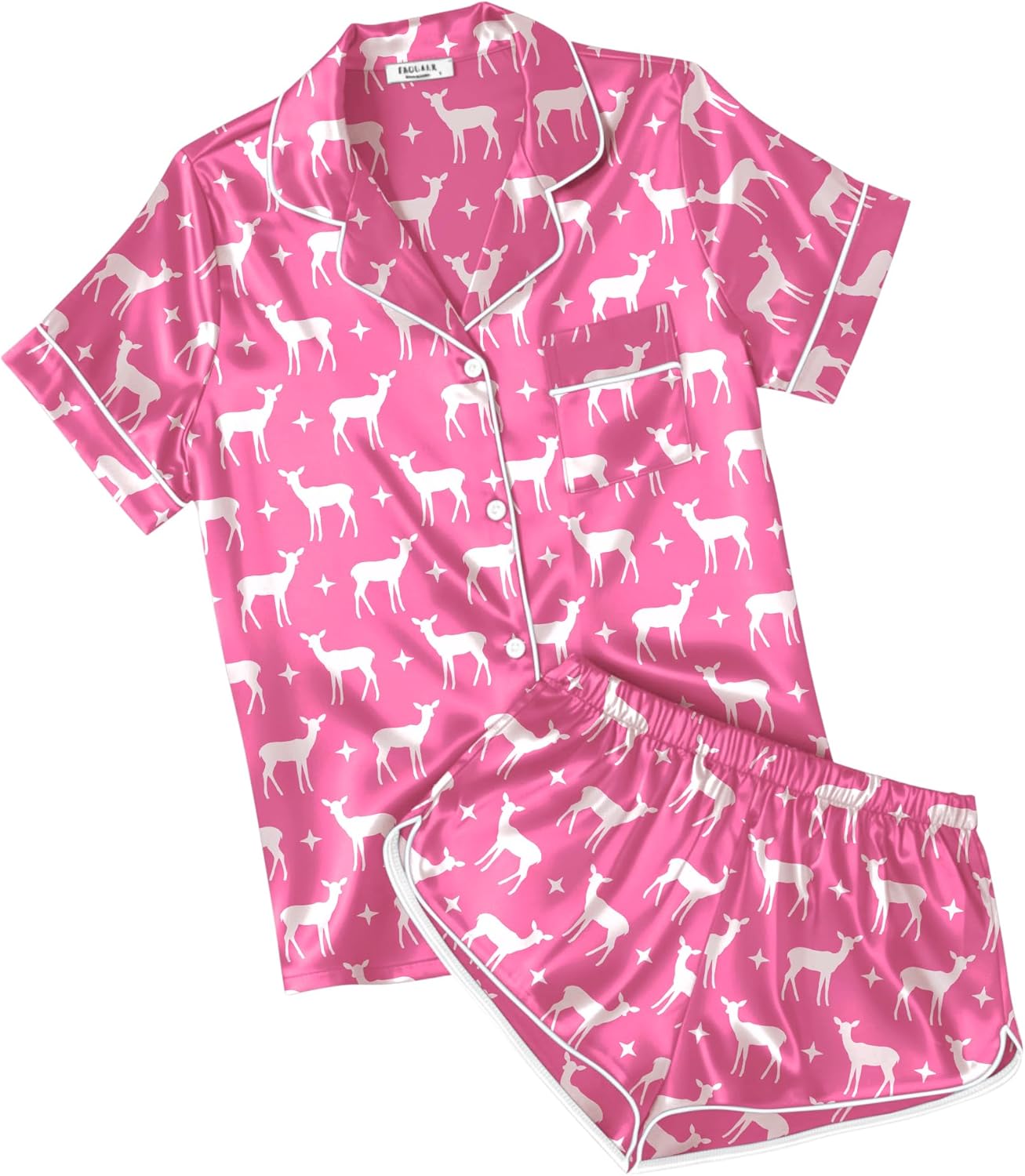 Ekouaer Womens Silk Satin Pajamas Short Sleeve PJS Shorts Set Soft Button Down Sleepwear 2 Piece Loungewear S-5XL