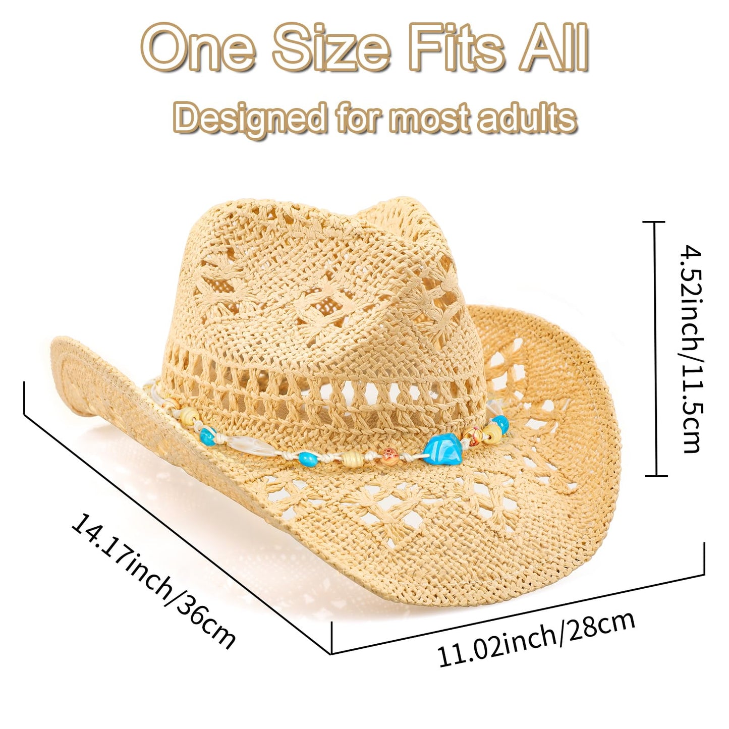 WQWOVRVO Cowboy Hat,Cowgirl Hat,Cowboy Hats for Women/Mens/Straw Wide with Shapeable Brim Cowboy Hat for Womens/White/Black.