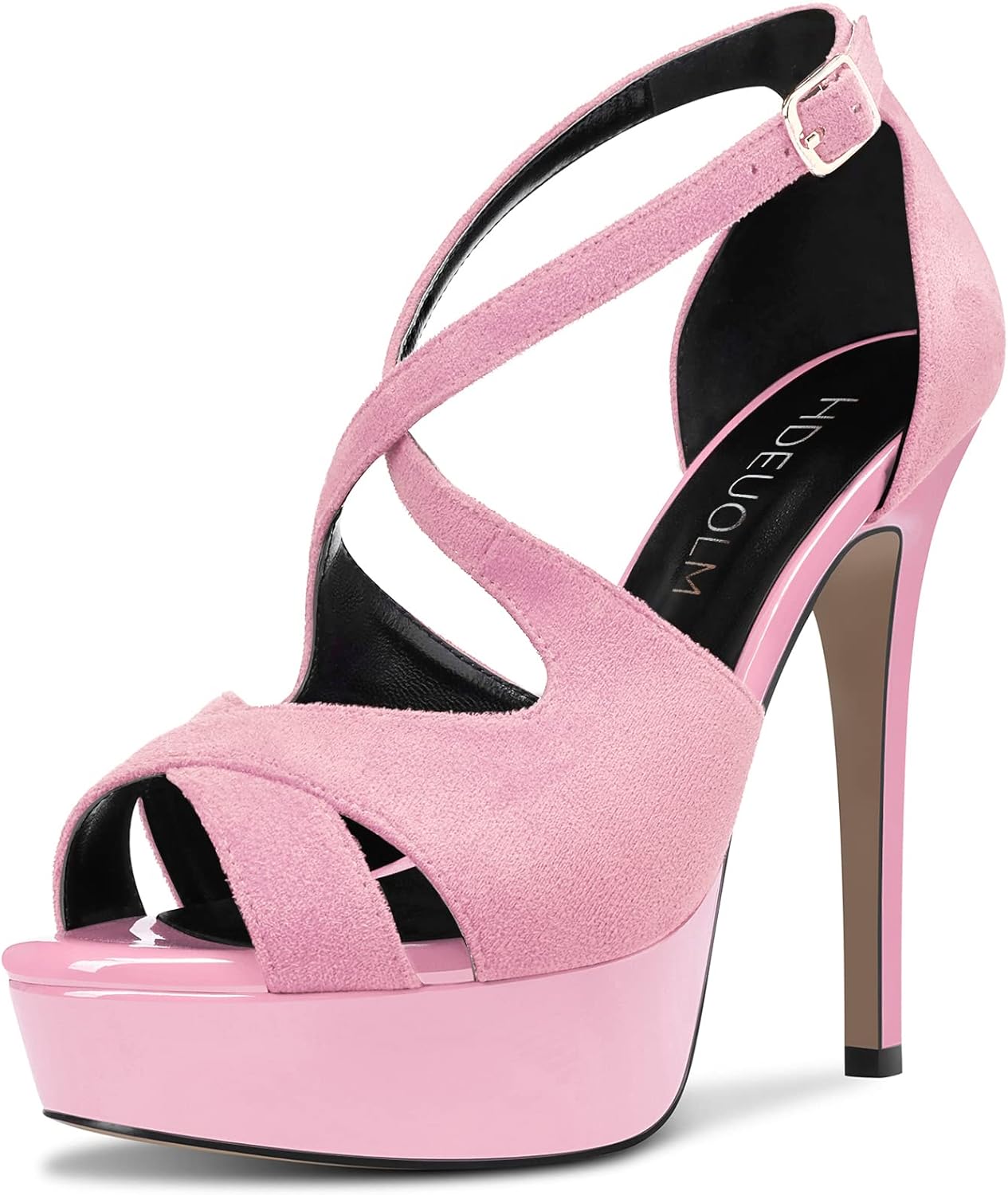 HDEUOLM Women Stiletto High Platform Heel Peep Open Toe Sandals Ankle Strap Wedding Dress 4.7 Inches Heels