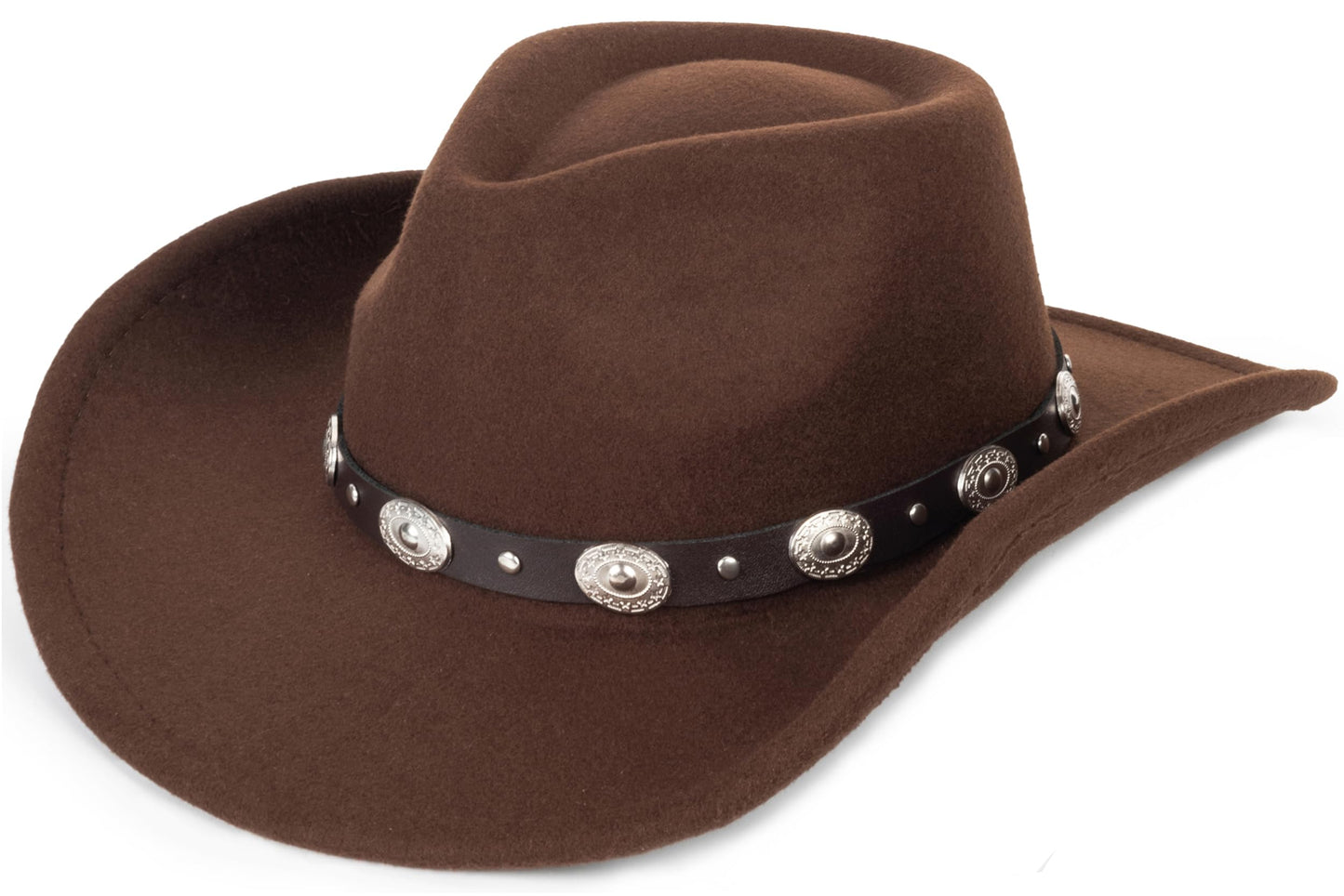 Eohak Womens Western Cowboy Hats Studded Pinched Western Cowgirl Hats Wide Brim Fedoras Hat with Belt Buckle (Size:Medium)