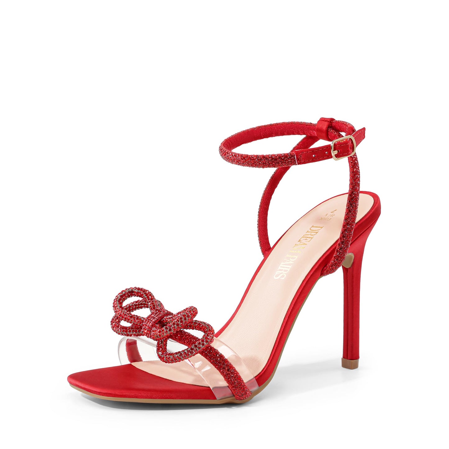 DREAM PAIRS Women's Double Bowknots Crystal Sandals Clear Slingback Heels Square Toe Shoes for Party Wedding