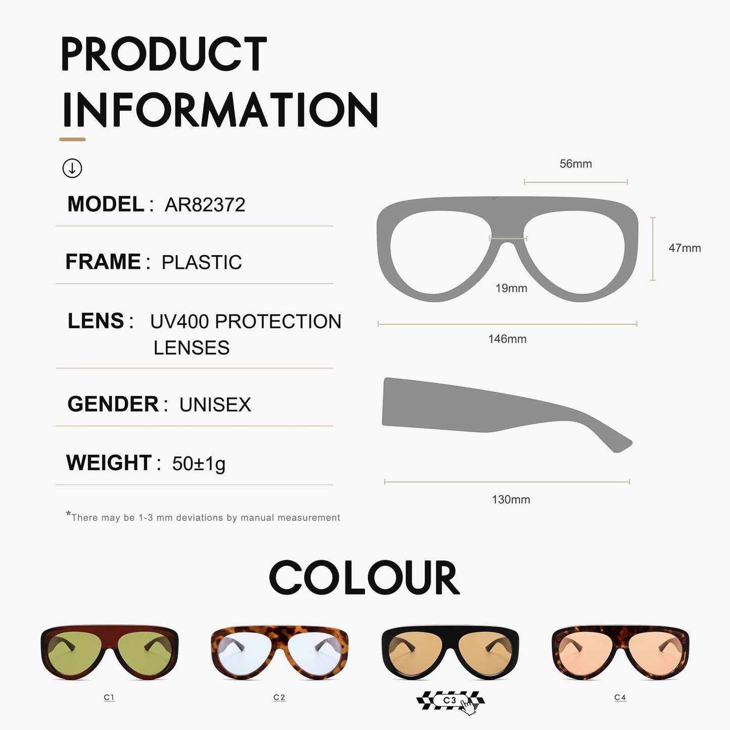 Trendy Aviator Sunglasses Womens Mens Retro 90s Rectangle Wrap Shades Oversized Style AR82372