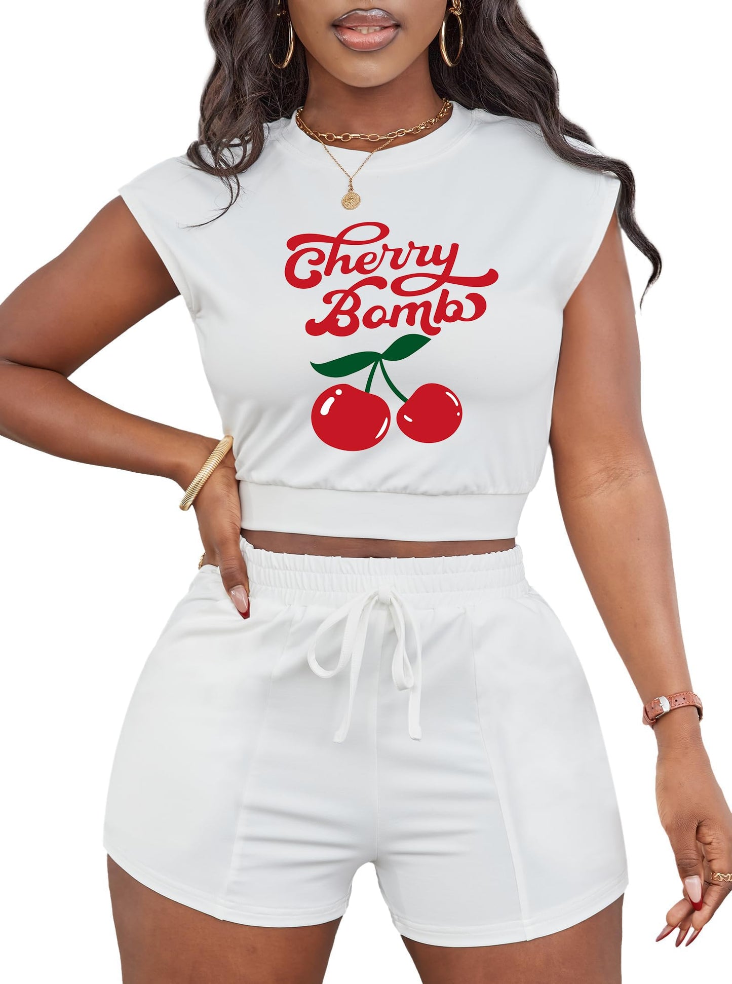 LovelyWholesale Short Sets for Women 2 Piece Summer Sets Cap Sleeve Crop Tops and Shorts Tracksuits Sets