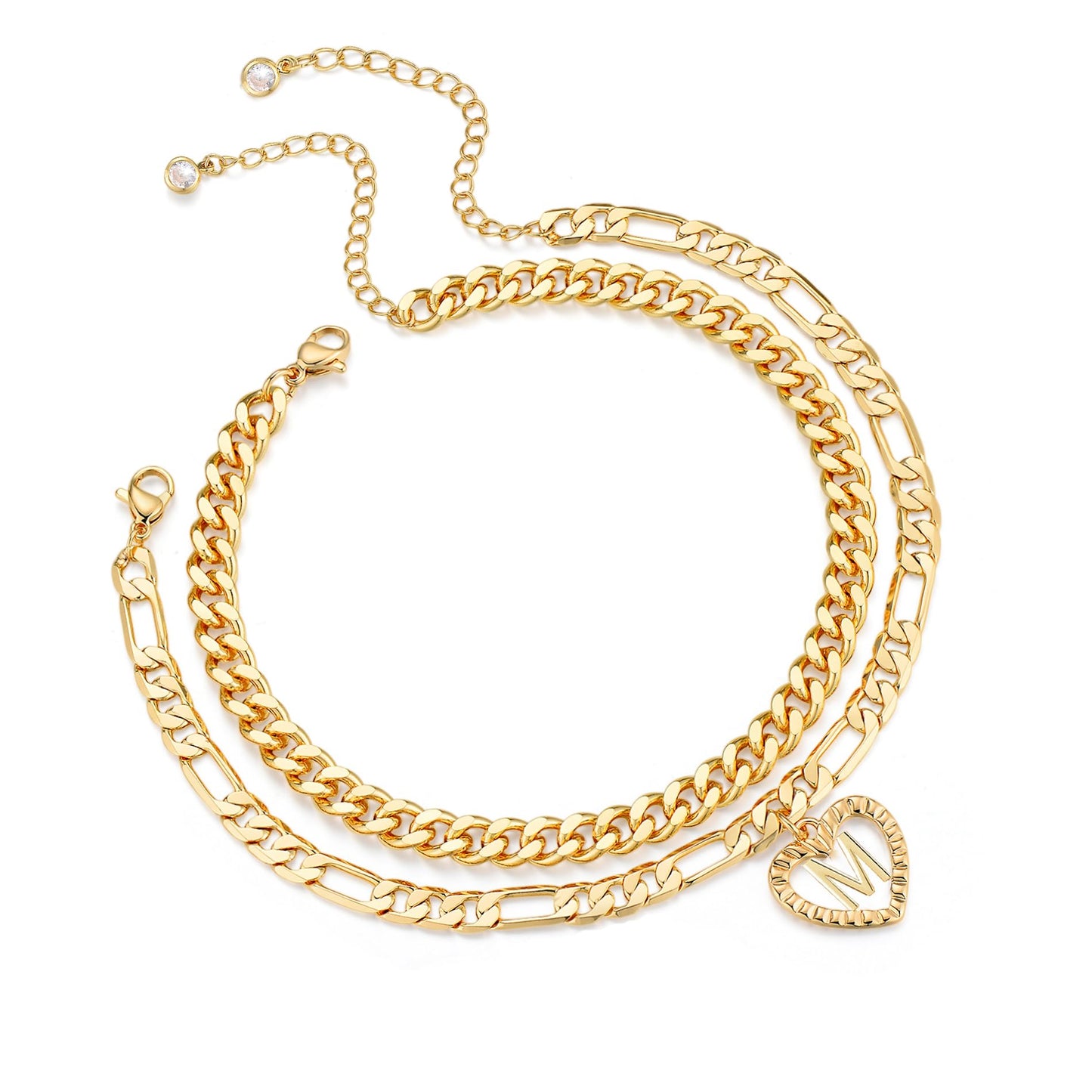 Dainty Gold Ankle Bracelets for Women 14K Gold Plated Heart Initial Anklets for Women Stackable Cuban Figaro Chains Women's Anklets Anklets for Women Waterproof