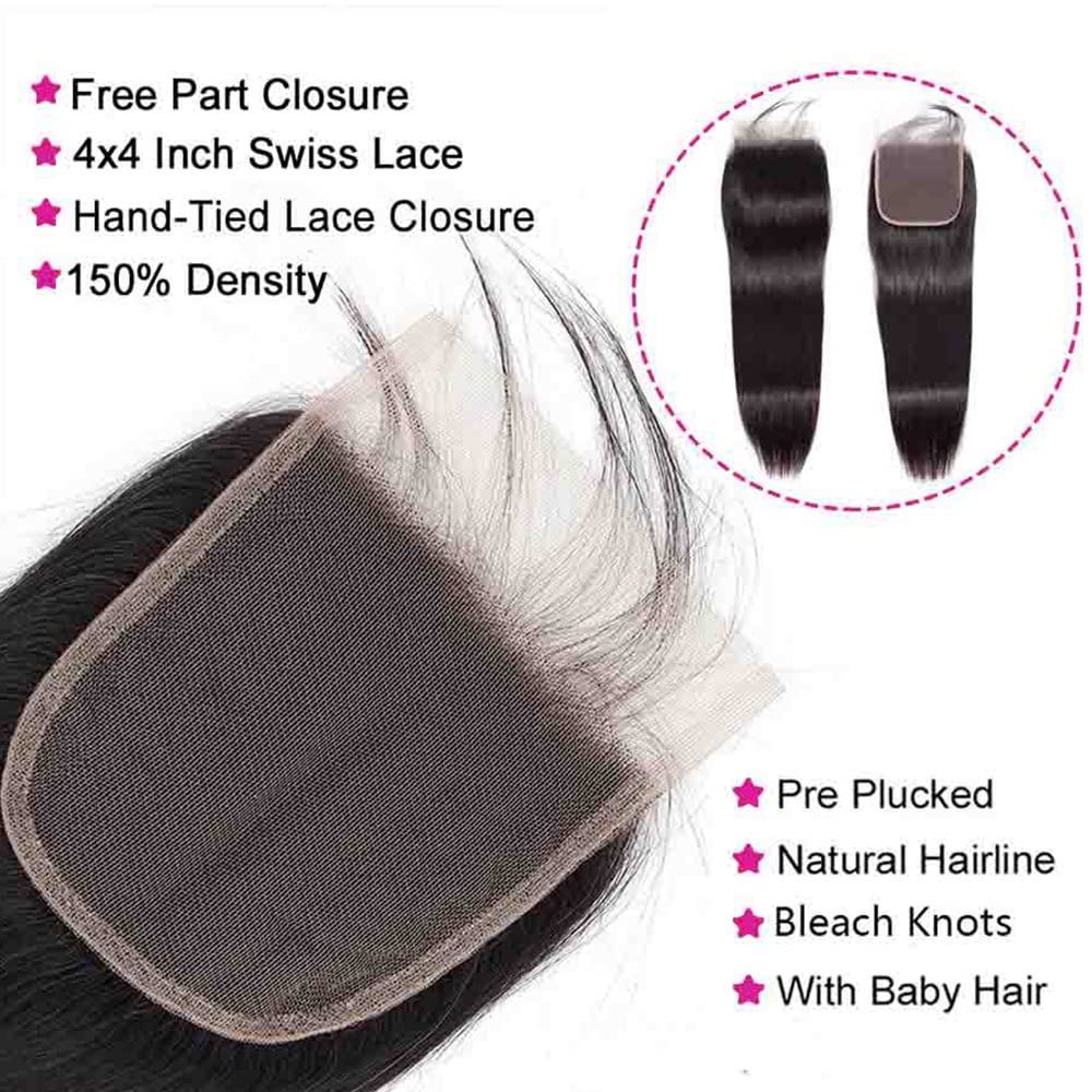 WOWQUEEN 10A Brazilian Straight Human Hair Bundles 18 20 22 Inch 100% Unprocessed Virgin Straight Weave 3 Bundles Deals Human Hair