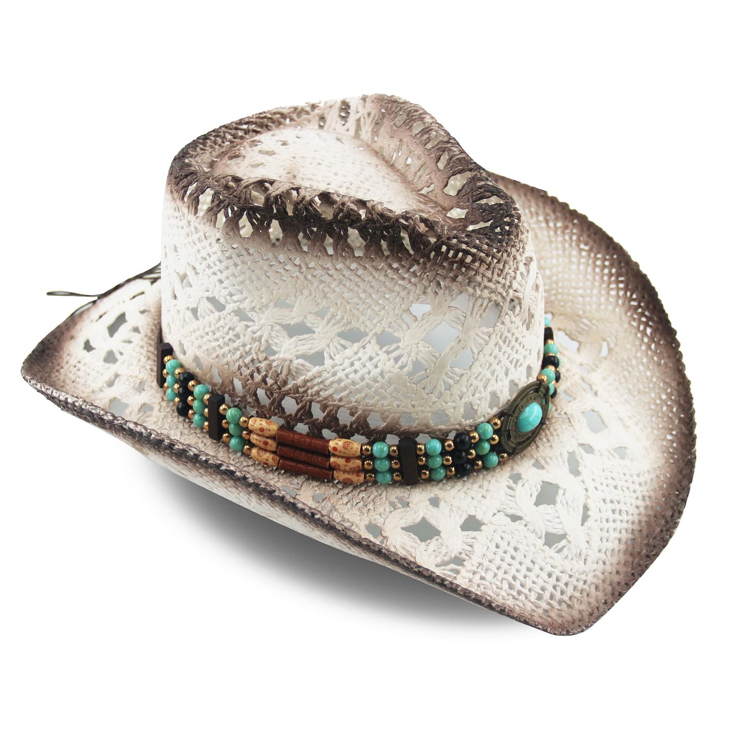 Men's Women's Straw Cowboy Hat Cowgirl Woven Sun Hat Western Cowboy Hat Two Decorative Bands