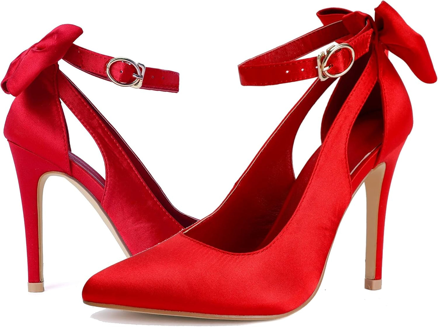 Fashare Womens High Heels Bow Tie Back Sexy Stiletto Ankle Strap Wedding Dress Pumps Shoes
