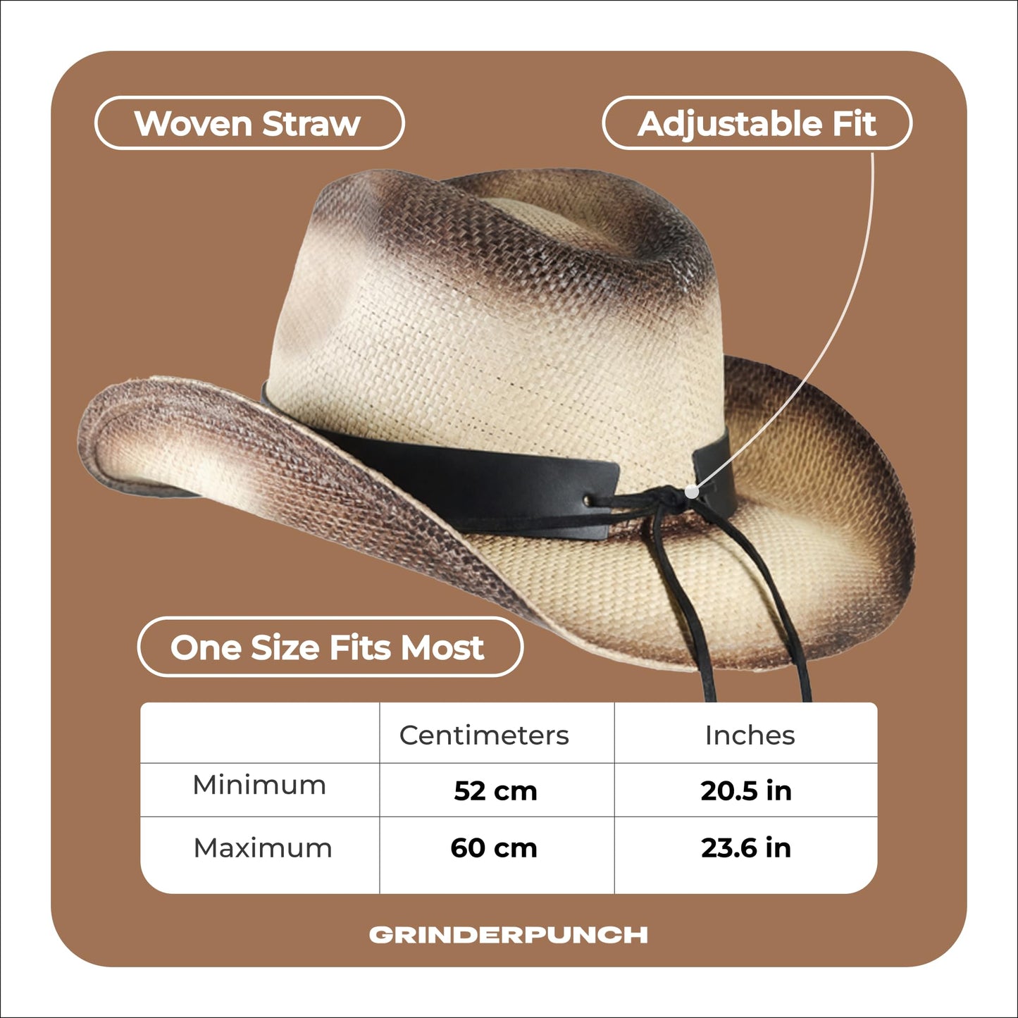 grinderPUNCH Western Outback Cowboy Hat Men's Women's Style Classic Straw Western Cowgirl Hat