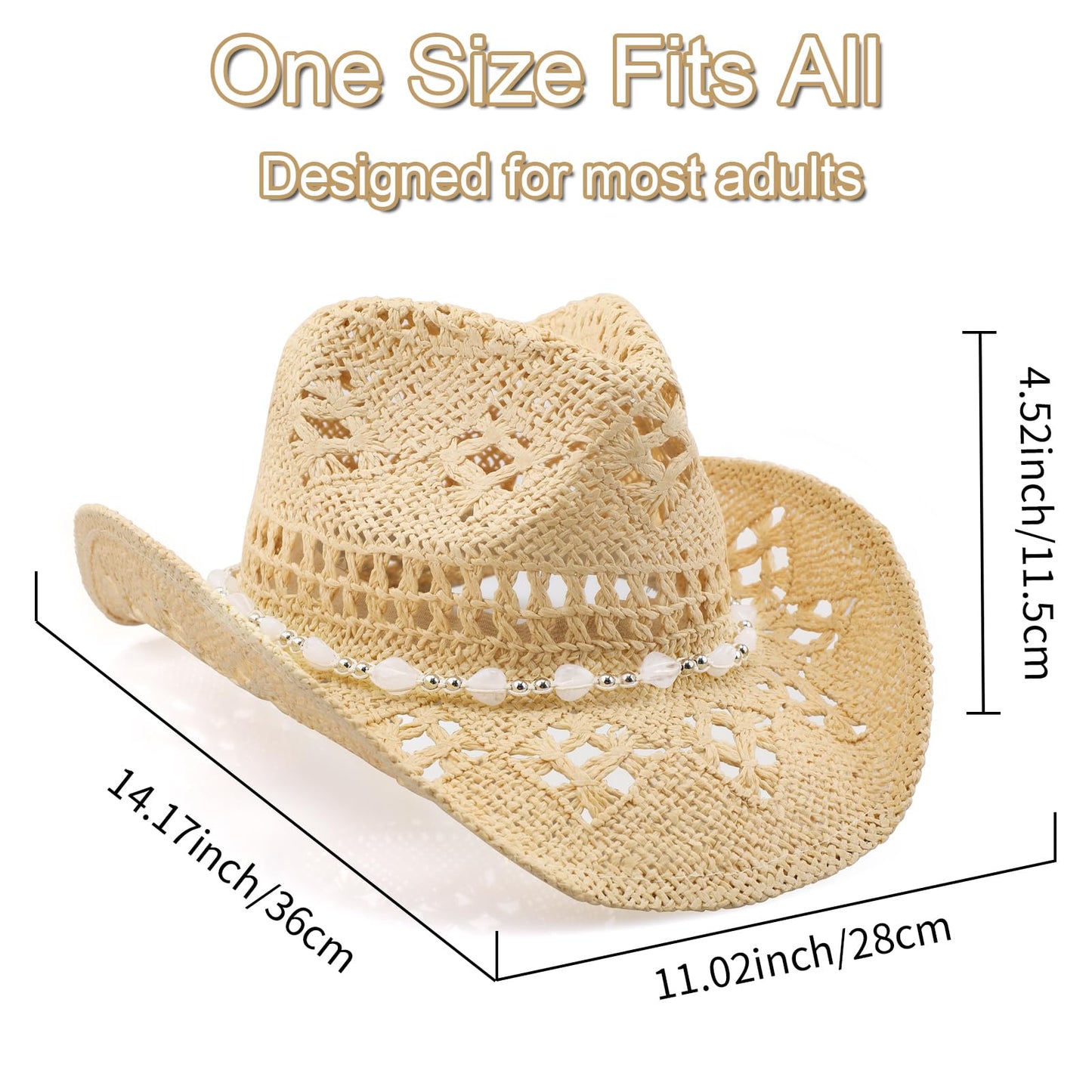 WQWOVRVO Cowboy Hat,Cowgirl Hat,Cowboy Hats for Women/Mens/Straw Wide with Shapeable Brim Cowboy Hat for Womens/White/Black.