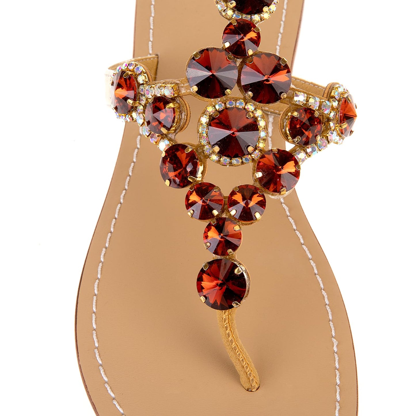 UTIKLIOU Women's Rhinestone Flat Sandals T-Strap Thong Sandals Summer Flat Sandals Flip Flop Sandals for Women