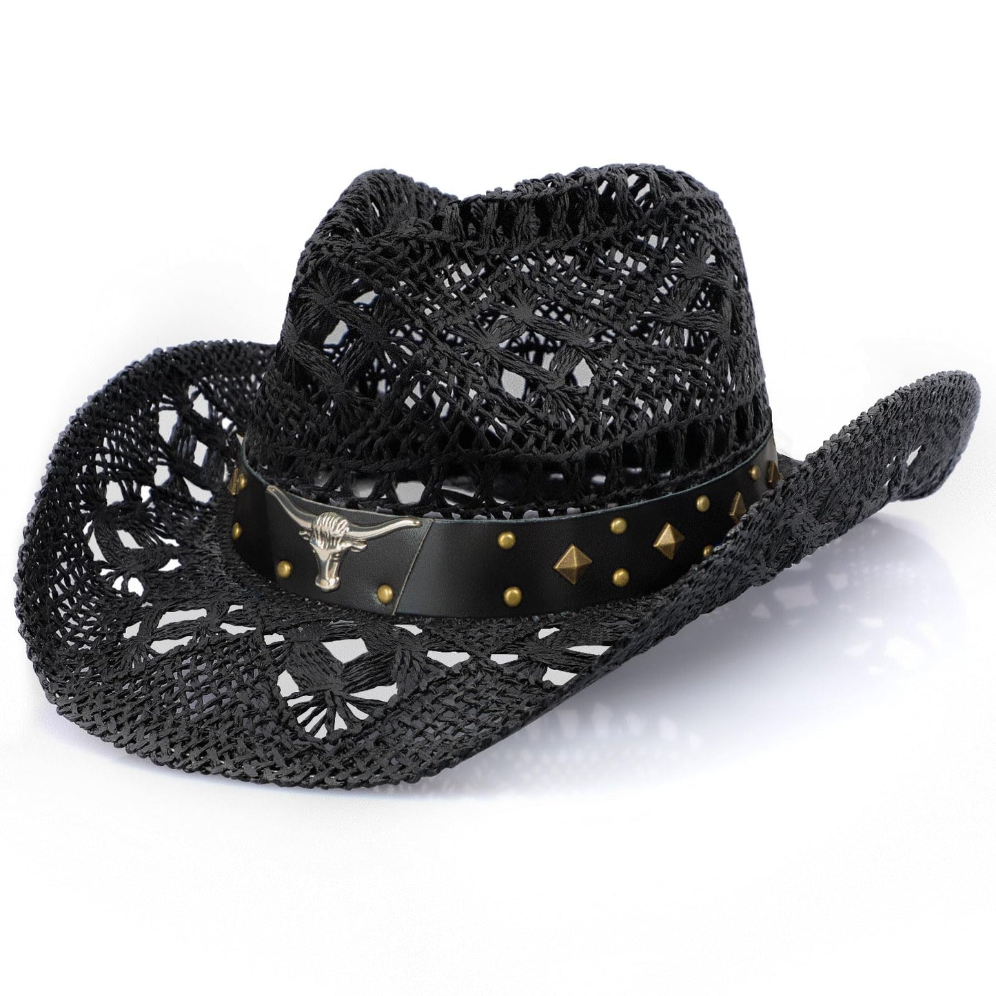 WQWOVRVO Cowboy Hat,Cowgirl Hat,Cowboy Hats for Women/Mens/Straw Wide with Shapeable Brim Cowboy Hat for Womens/White/Black.