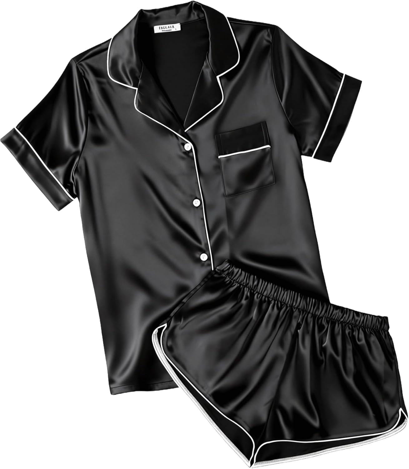 Ekouaer Womens Silk Satin Pajamas Short Sleeve PJS Shorts Set Soft Button Down Sleepwear 2 Piece Loungewear S-5XL