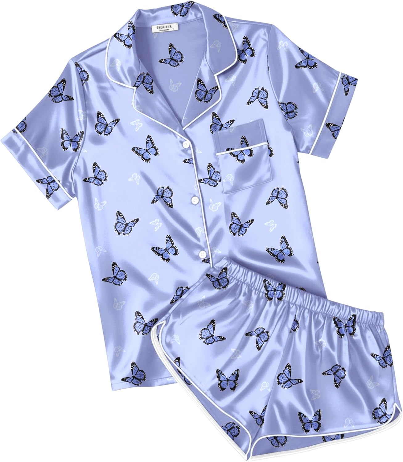 Ekouaer Womens Silk Satin Pajamas Short Sleeve PJS Shorts Set Soft Button Down Sleepwear 2 Piece Loungewear S-5XL