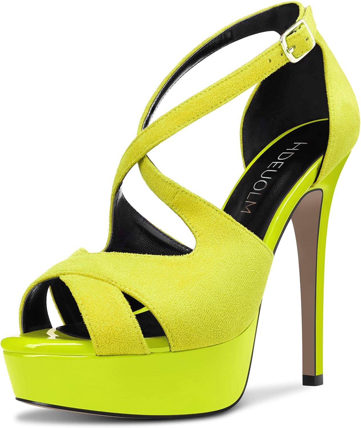 HDEUOLM Women Stiletto High Platform Heel Peep Open Toe Sandals Ankle Strap Wedding Dress 4.7 Inches Heels