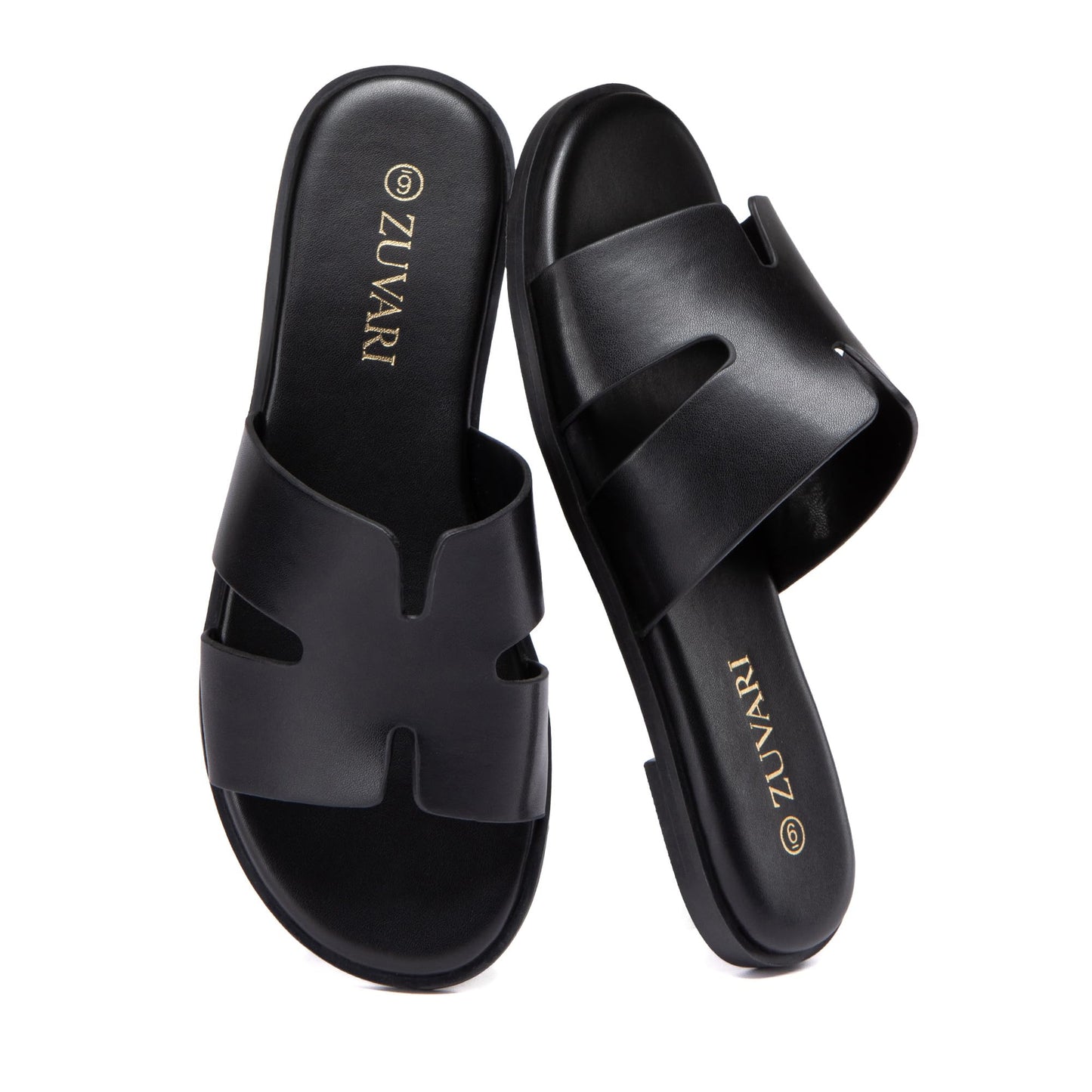 Women's Flat Sandals Open Toe Leather Slippers for Summer Slip On Beach Mules Dressy Comfortable Slide Sandals