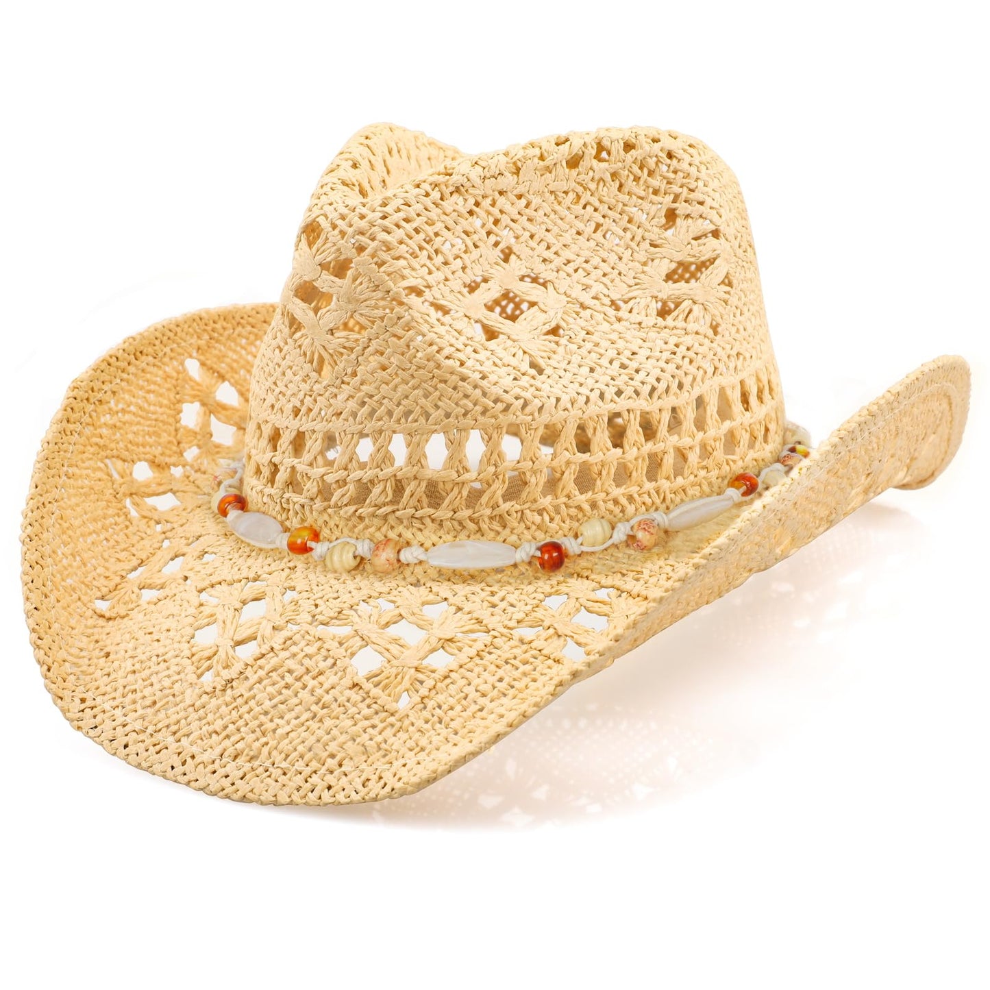 WQWOVRVO Cowboy Hat,Cowgirl Hat,Cowboy Hats for Women/Mens/Straw Wide with Shapeable Brim Cowboy Hat for Womens/White/Black.