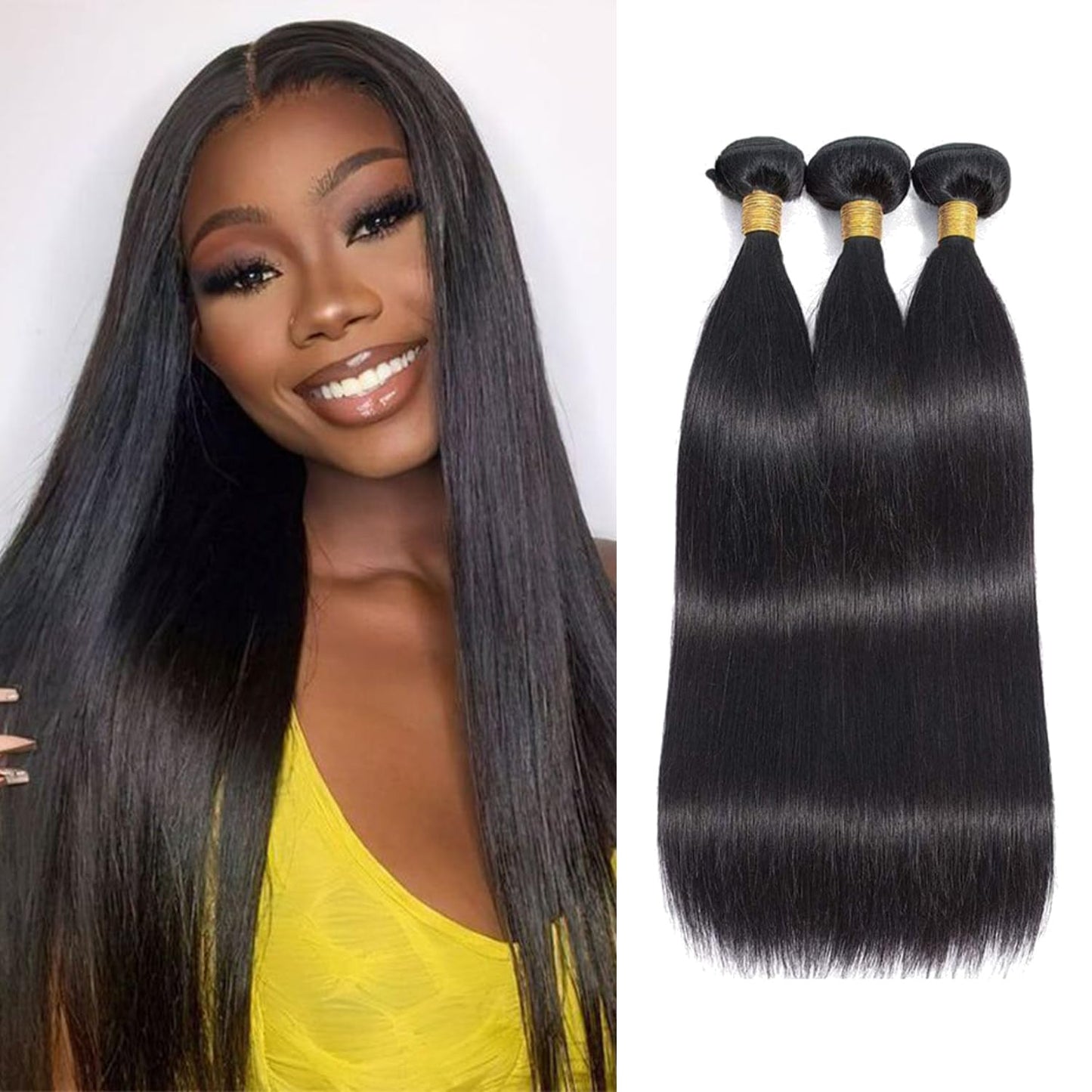 Straight Bundles Human Hair 12 14 16 Inch 100% Unprocessed Brazilian Virgin Hair Straight Weave Bundle Human Hair Bundles Real Natural Black Human Hair Extensions