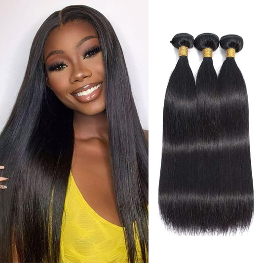 Straight Bundles Human Hair 12 14 16 Inch 100% Unprocessed Brazilian Virgin Hair Straight Weave Bundle Human Hair Bundles Real Natural Black Human Hair Extensions