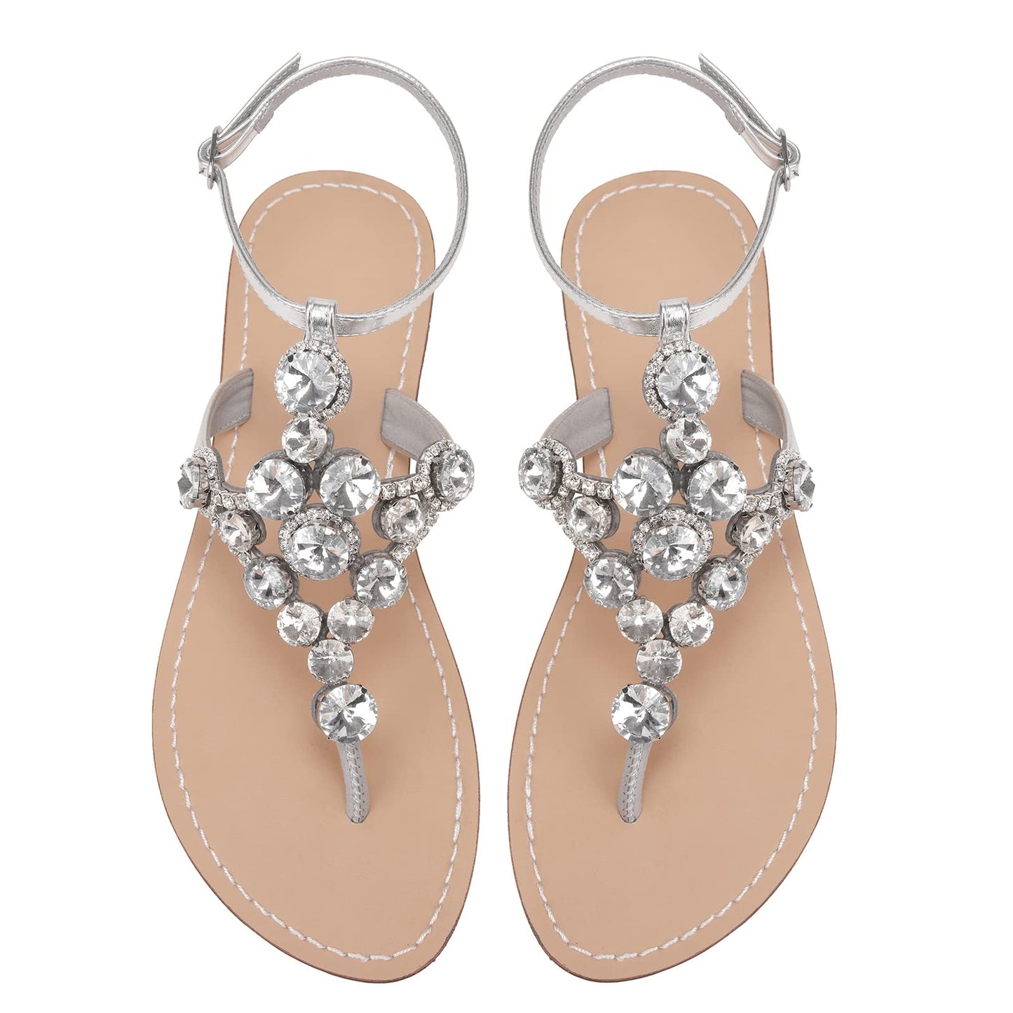 UTIKLIOU Women's Rhinestone Flat Sandals T-Strap Thong Sandals Summer Flat Sandals Flip Flop Sandals for Women