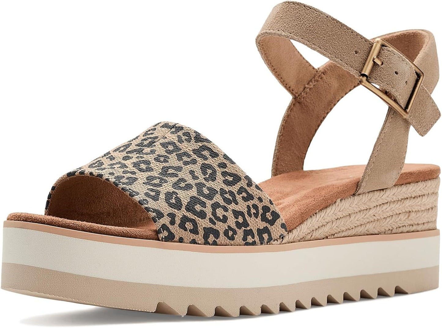 TOMS Women's Diana Wedge Heel Sandal, Leather Upper, Rope-Wrapped Midsole, Adjustable Strap, Buckle, OrthoLite Insole