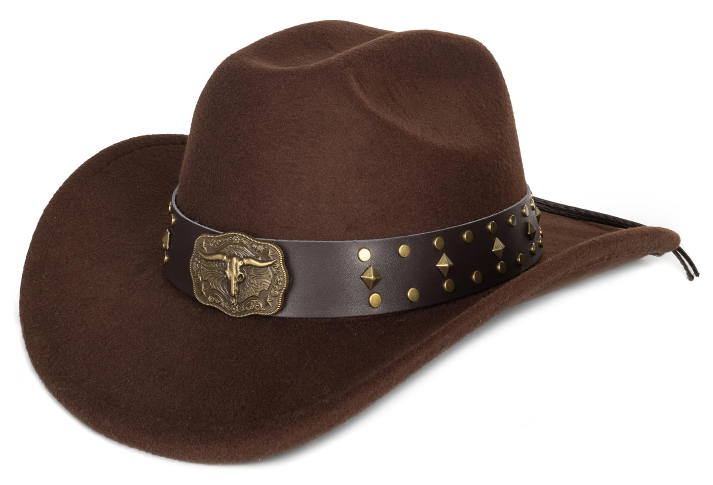 Eohak Womens Western Cowboy Hats Studded Pinched Western Cowgirl Hats Wide Brim Fedoras Hat with Belt Buckle (Size:Medium)