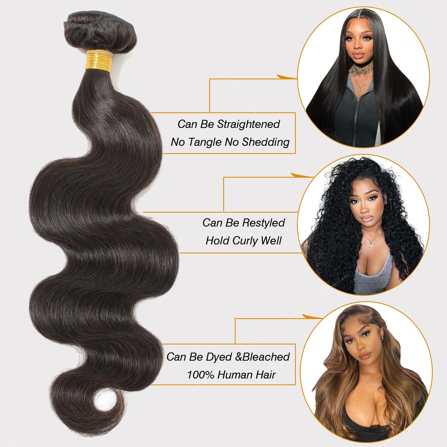 CSCHS 12A Human Hair Bundles 22 24 26 Inch Body Wave Bundles Human Hair 100% Unprocessed Brazilian Virgin Hair Quick Weave Extensions Natural Black